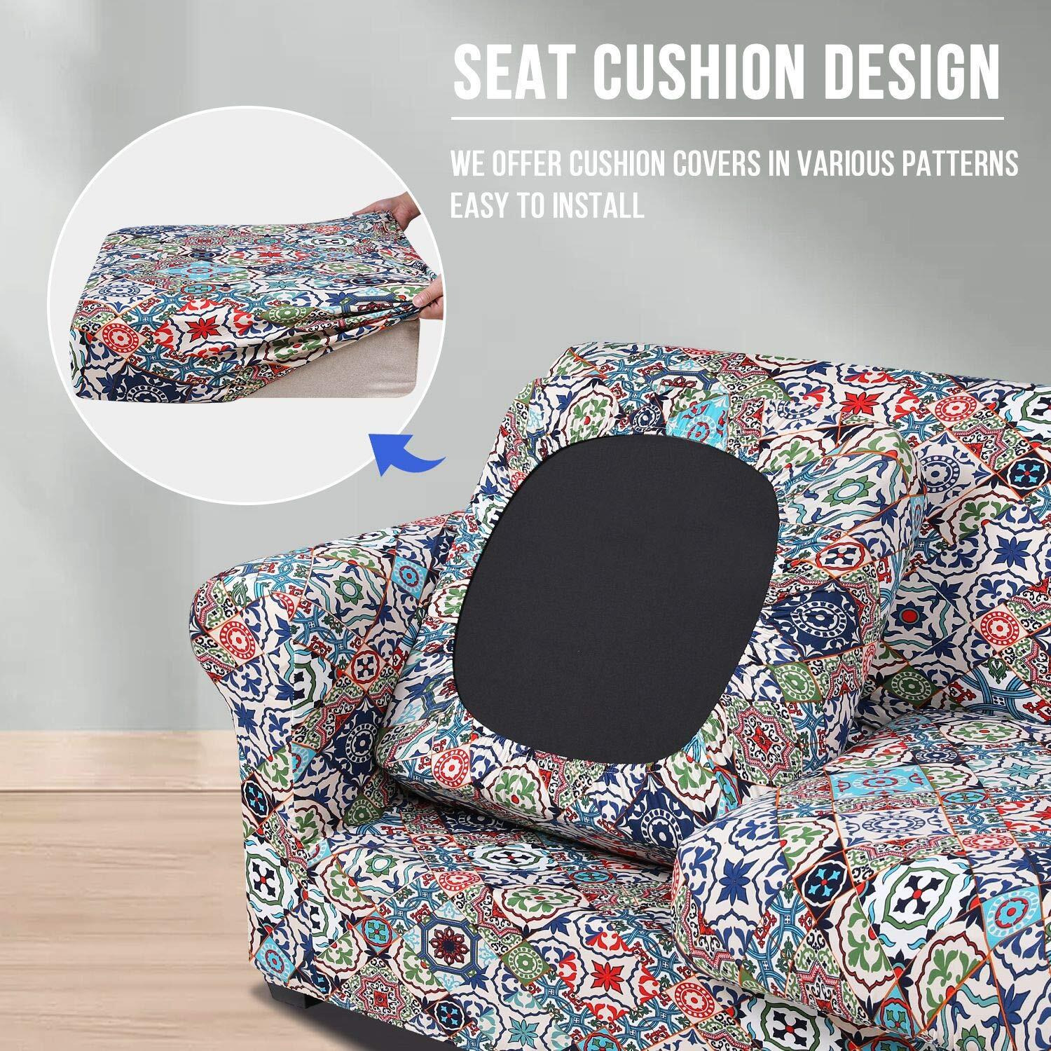 Hyha Couch Cover, Loveseat Covers, Floral Pattern, Stretch, Printed, 3 Pieces, Sofa Slipcovers, For 2 Separate Cushion Couch Sofa, Washable Furniture Protector For Dogs(Loveseat, Patchwork Moroccan)