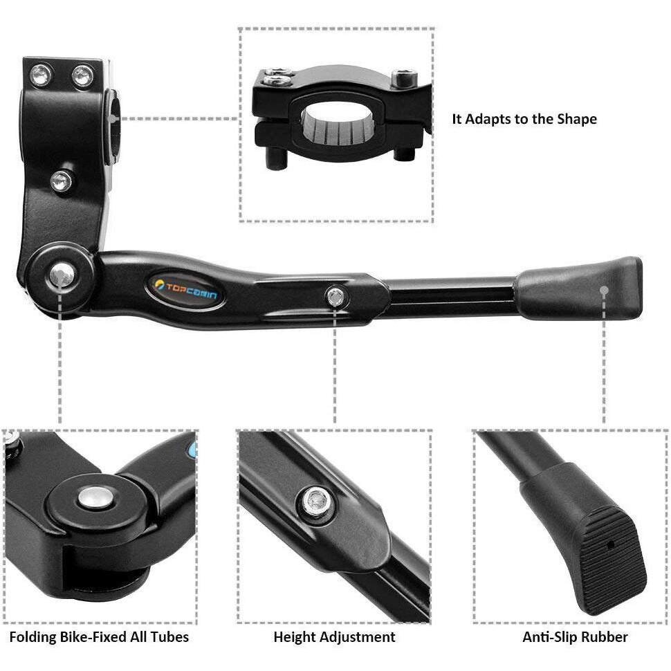 Topcabin Bike Kickstand Adjustable Aluminium Alloy Bicycle Kickstand Bike Side Kickstand Fit For 22&quot 24&quot 26&quot 28&quot Mountain Bike Road Bike/Bmx/Mtb (Black For 22-24-26-27-28 Inch Bike)