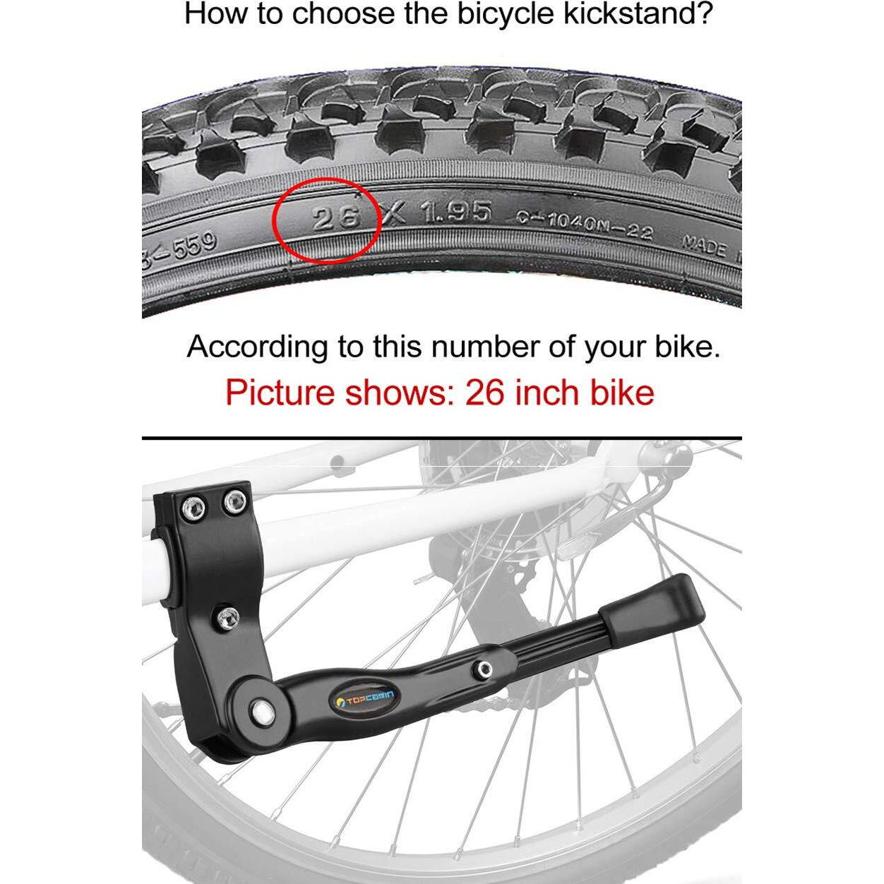 Topcabin Bike Kickstand Adjustable Aluminium Alloy Bicycle Kickstand Bike Side Kickstand Fit For 22&quot 24&quot 26&quot 28&quot Mountain Bike Road Bike/Bmx/Mtb (Black For 22-24-26-27-28 Inch Bike)