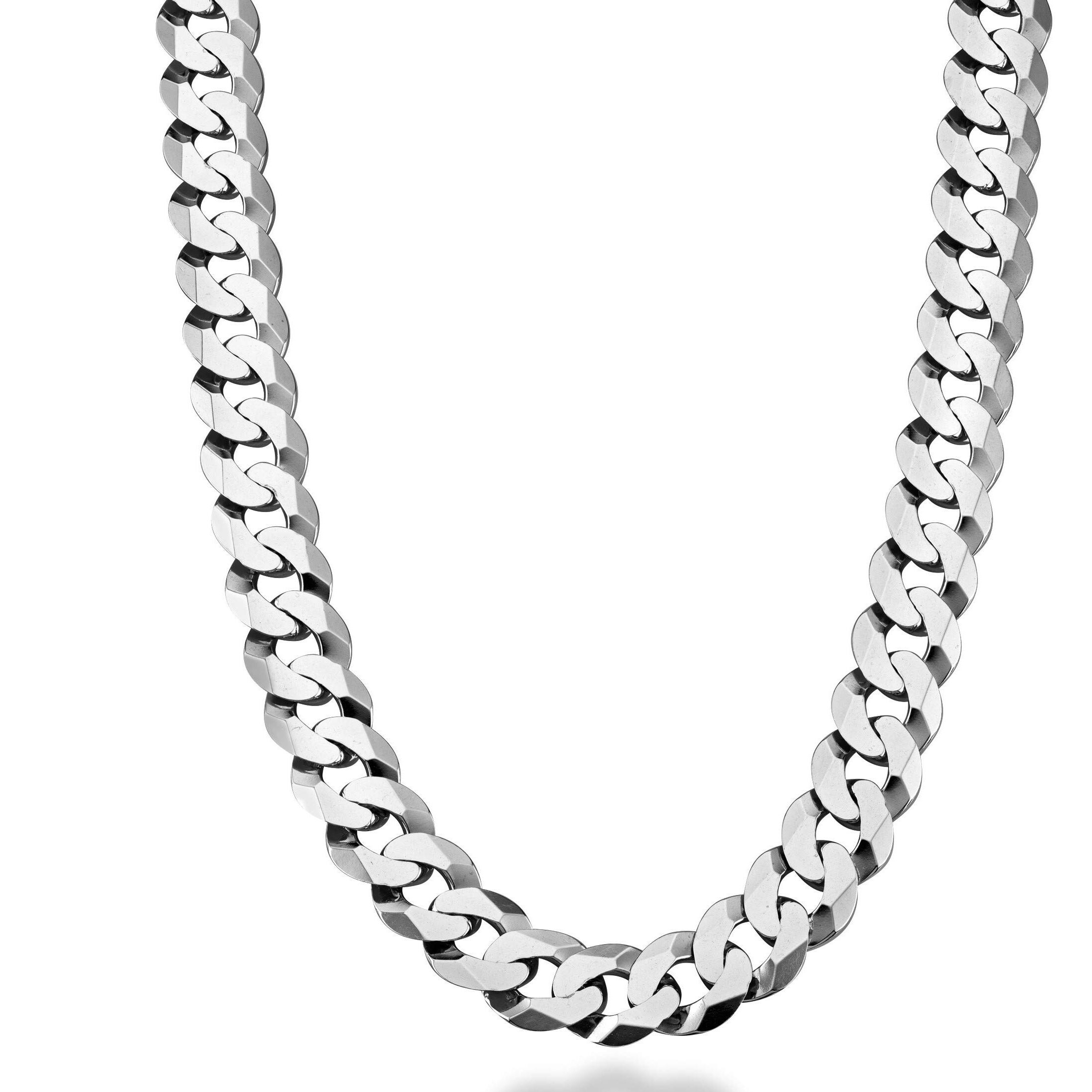 Miabella Italian Solid 925 Sterling Silver 12Mm (1/2 Inch) Diamond-Cut Cuban Link Curb Chain Necklace For Men Made In Italy (24 Inches)
