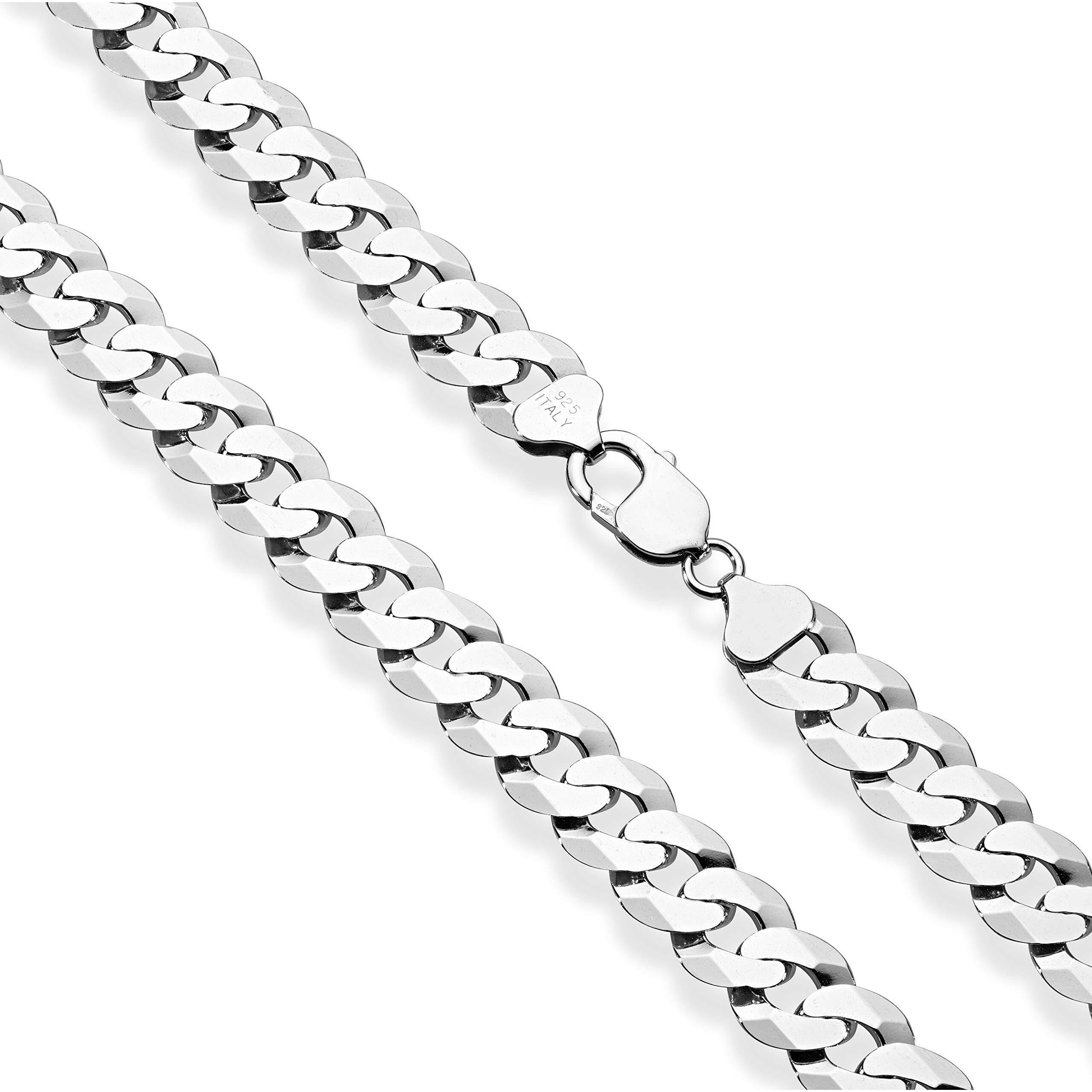 Miabella Italian Solid 925 Sterling Silver 12Mm (1/2 Inch) Diamond-Cut Cuban Link Curb Chain Necklace For Men Made In Italy (24 Inches)