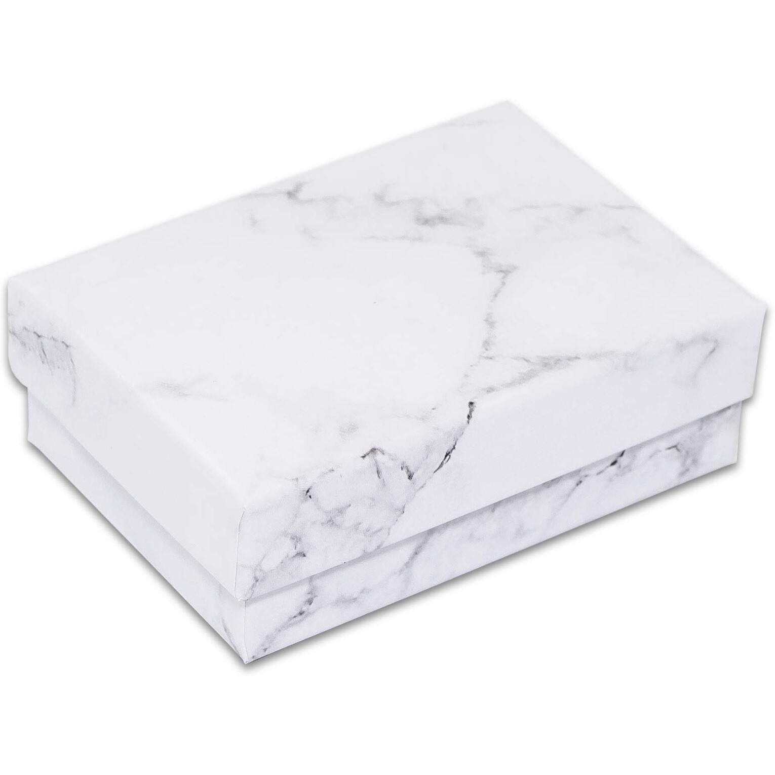 Thedisplayguys - 100-Pack 32 Cotton Filled Cardboard Paper Jewelry Boxes Gift Case - Marble White (3.3" X 2.3" X 1.0") - For Shipping Or Storage