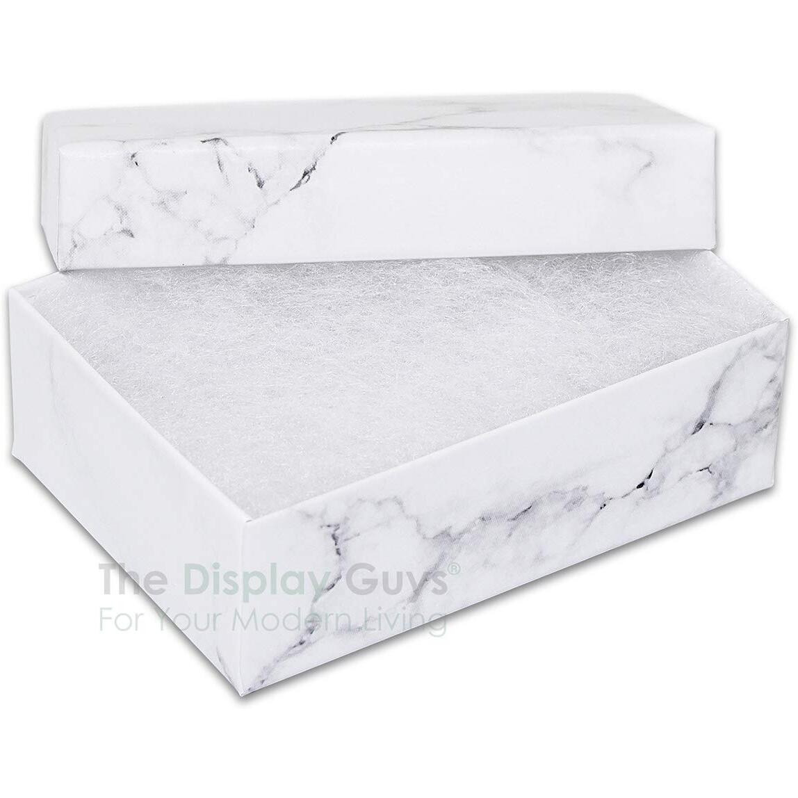 Thedisplayguys - 100-Pack 32 Cotton Filled Cardboard Paper Jewelry Boxes Gift Case - Marble White (3.3" X 2.3" X 1.0") - For Shipping Or Storage