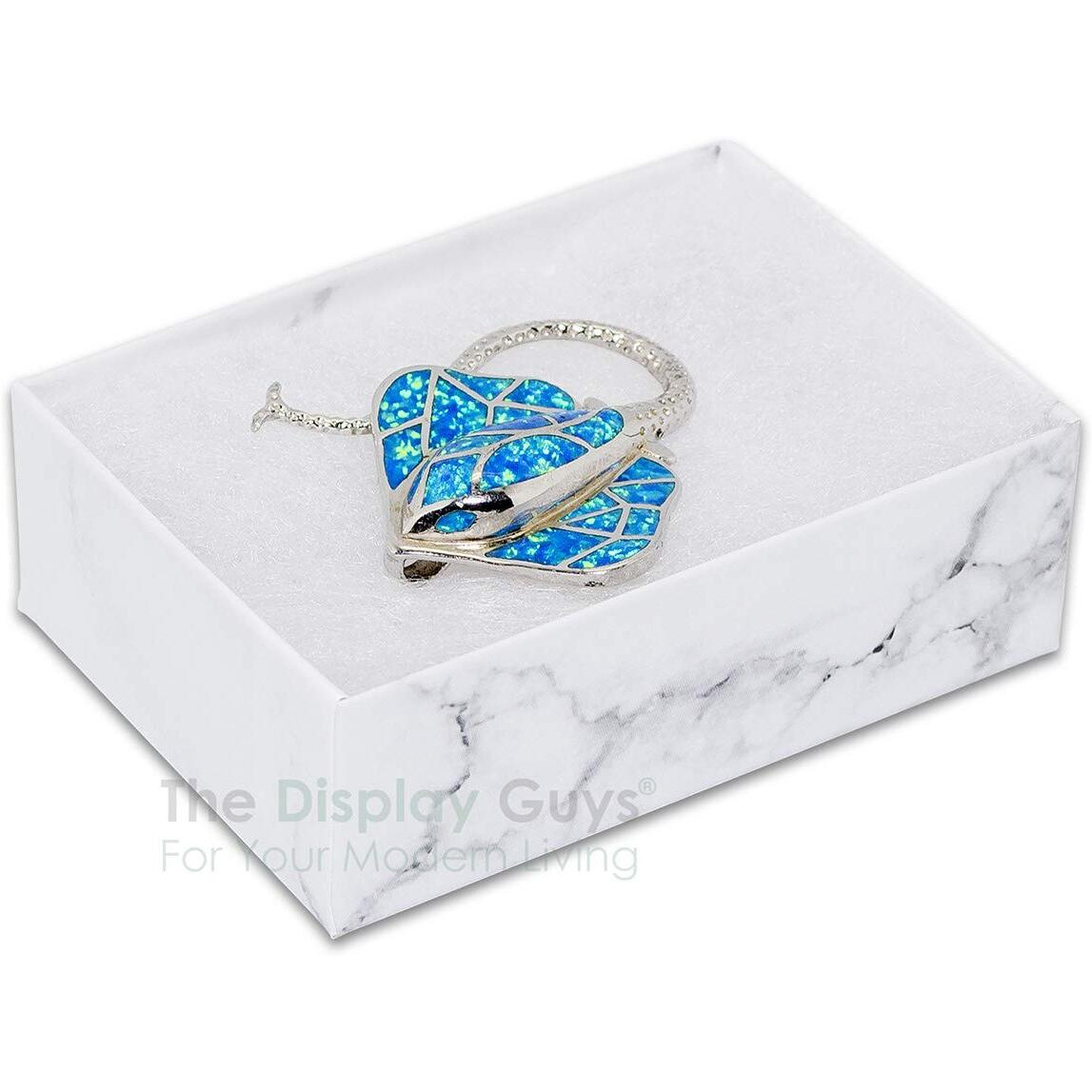 Thedisplayguys - 100-Pack 32 Cotton Filled Cardboard Paper Jewelry Boxes Gift Case - Marble White (3.3" X 2.3" X 1.0") - For Shipping Or Storage