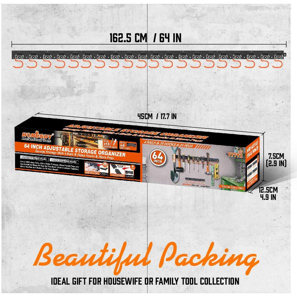 Horusdy 64 Inch Adjustable Storage System, Wall Mount Tool Organizer, Tool Hangers For Mop And Broom Holder Shovel, Rake, Broom, Mop Holder, Etc