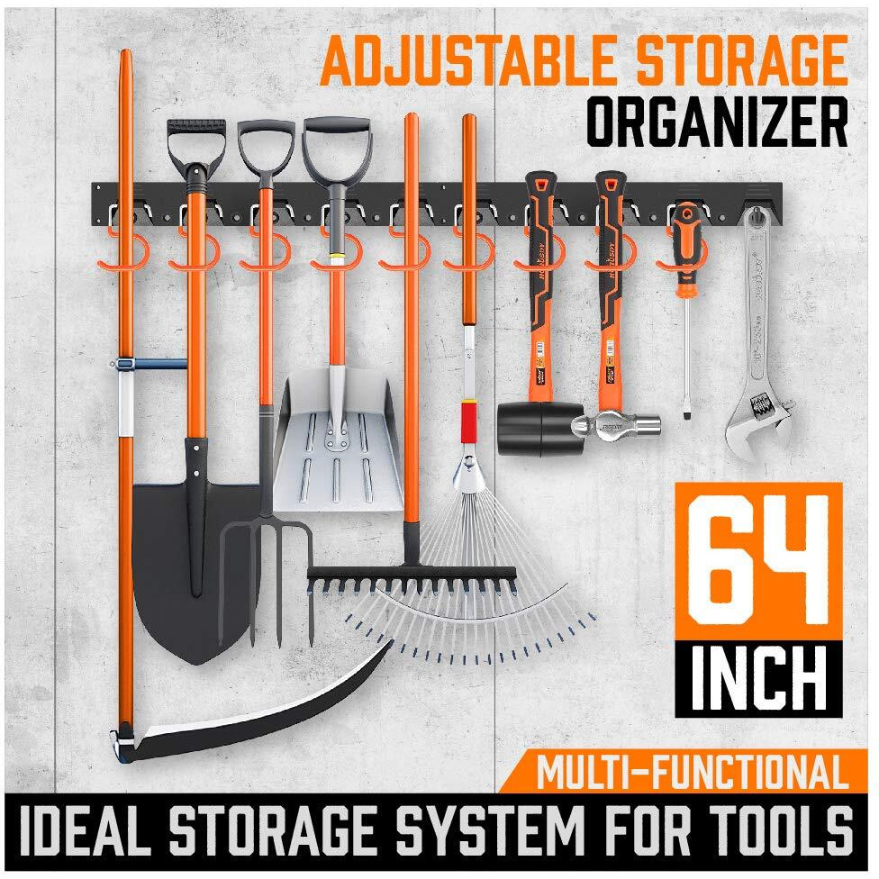 Horusdy 64 Inch Adjustable Storage System, Wall Mount Tool Organizer, Tool Hangers For Mop And Broom Holder Shovel, Rake, Broom, Mop Holder, Etc