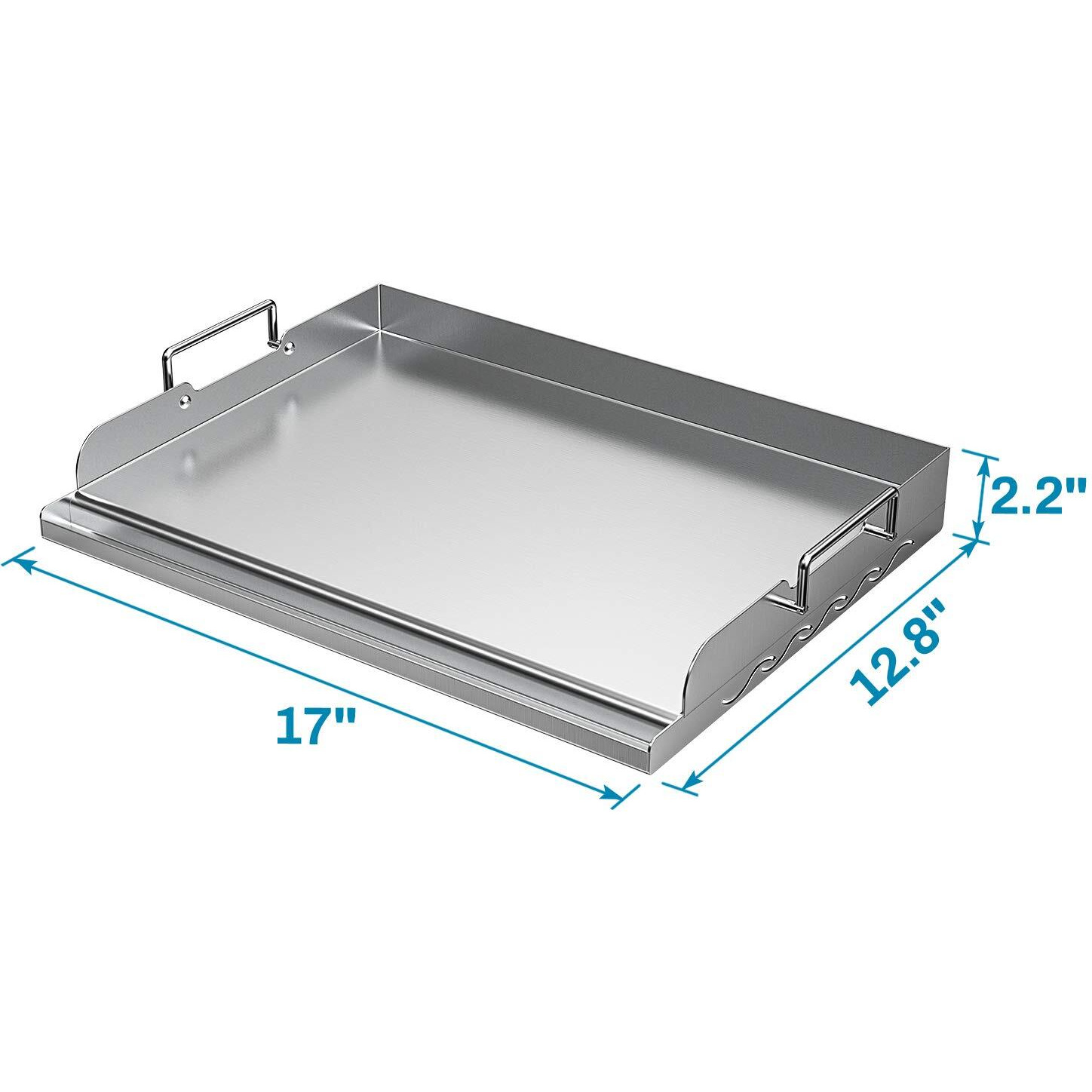 Skyflame Universal Stainless Steel Griddle Flat Top Plate With Even Heating Bracing For Bbq Charcoal/Gas Grills, Camping, Tailgating, And Parties 17" X 13"
