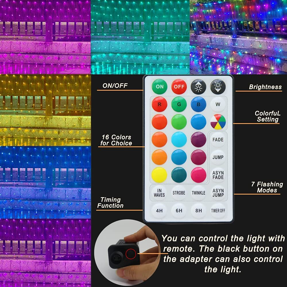 Rgb Net Lights, Color Changing Outdoor Led Christmas Mesh Lights, 9.8Ft X 6.6Ft 204 Led Net Light Halloween Decorations, Connectable Plug In Waterproof Tree Christmas Light Bushes Wedding Garden Decor