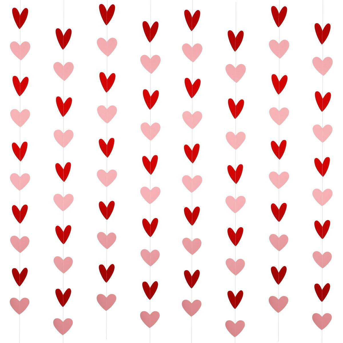 80 Heart Garland Red & Pink- Valentines Day Decoration, Hanging Hearts, Valentines Day Banner, Hanging Valentines Garland, Valentine's Day Decorations, Large Heart Valentines(No Diy)
