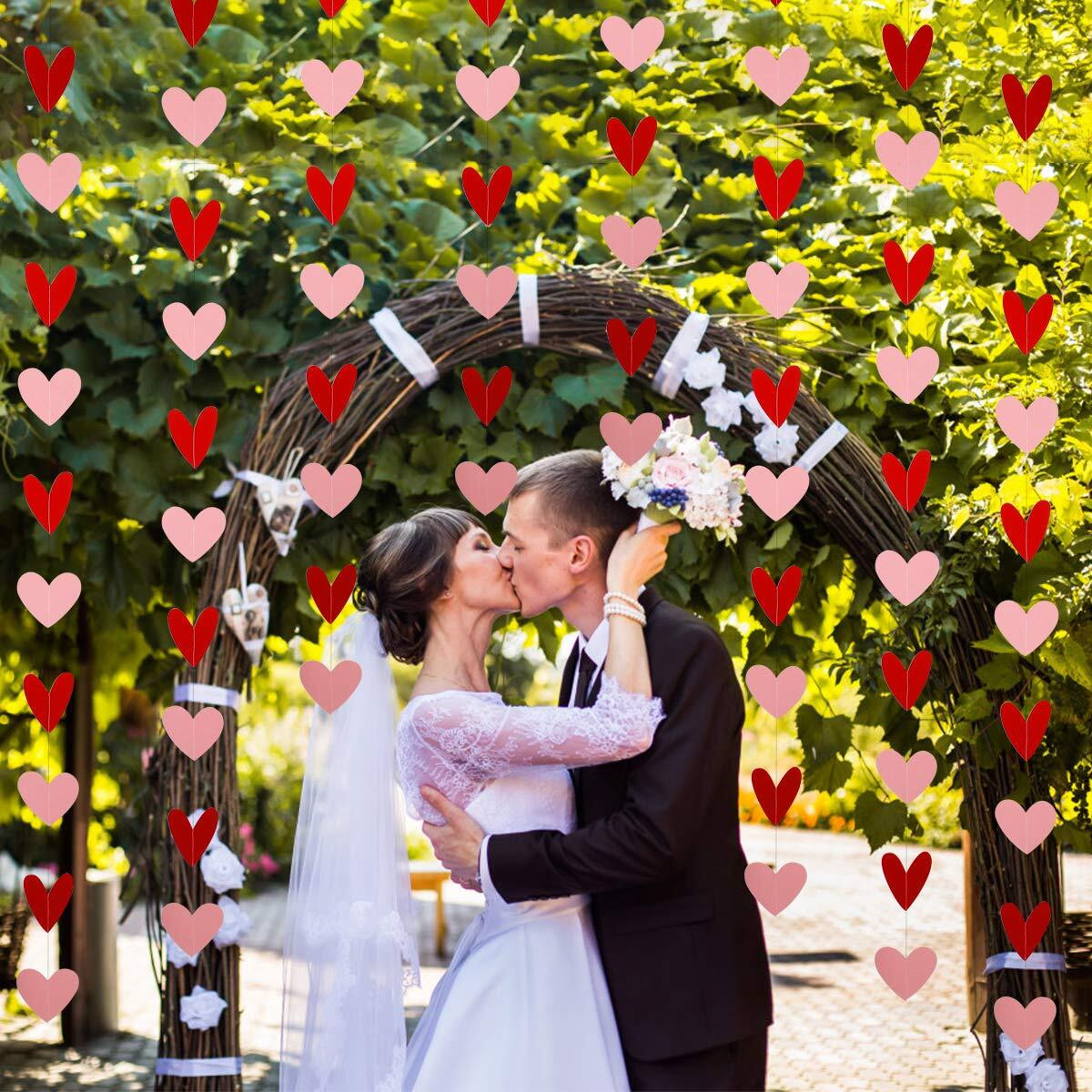 80 Heart Garland Red & Pink- Valentines Day Decoration, Hanging Hearts, Valentines Day Banner, Hanging Valentines Garland, Valentine's Day Decorations, Large Heart Valentines(No Diy)