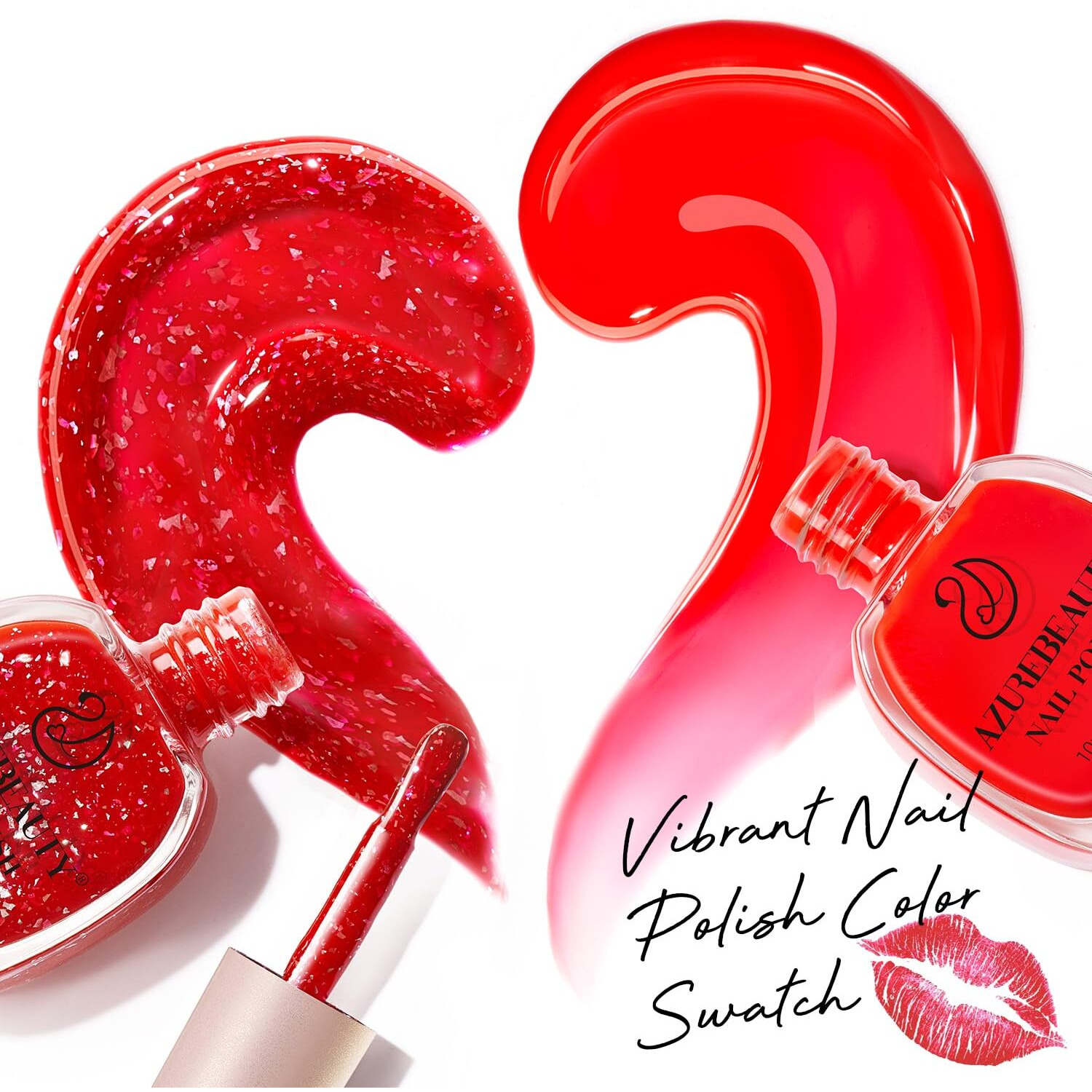 Azurebeauty Nail Polish Set Quick Dry Vegan Glitter Pearl White& Raspberry Red Nail Lacquer Natural Strengthening Treatment Kit