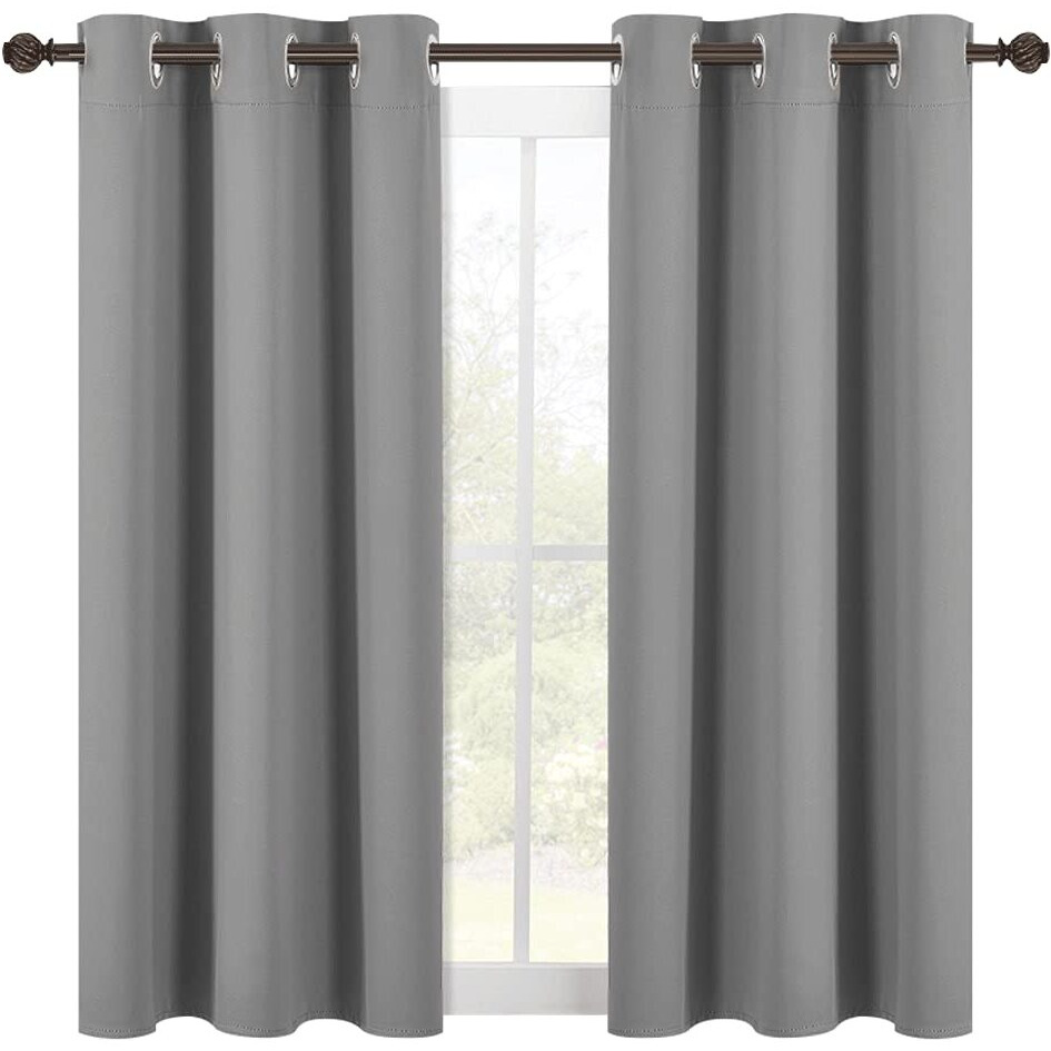 Nicetown Bedroom Curtains Blackout Drapery Panels, Three Pass Microfiber Thermal Insulated Solid Ring Top Blackout Window Curtains / Drapes For Small Window (2 Panels, W42" X L54", Silver Grey)
