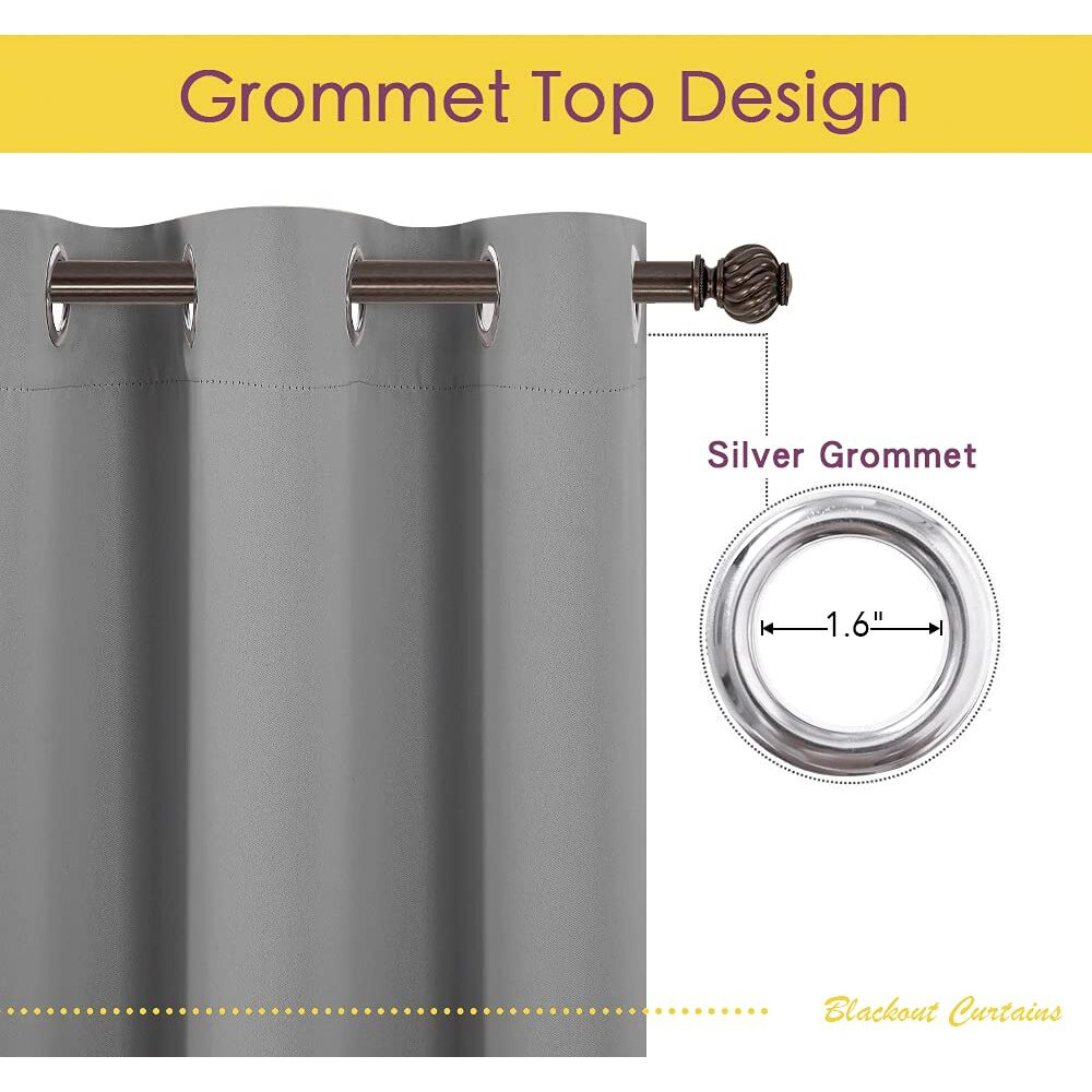 Nicetown Bedroom Curtains Blackout Drapery Panels, Three Pass Microfiber Thermal Insulated Solid Ring Top Blackout Window Curtains / Drapes For Small Window (2 Panels, W42" X L54", Silver Grey)