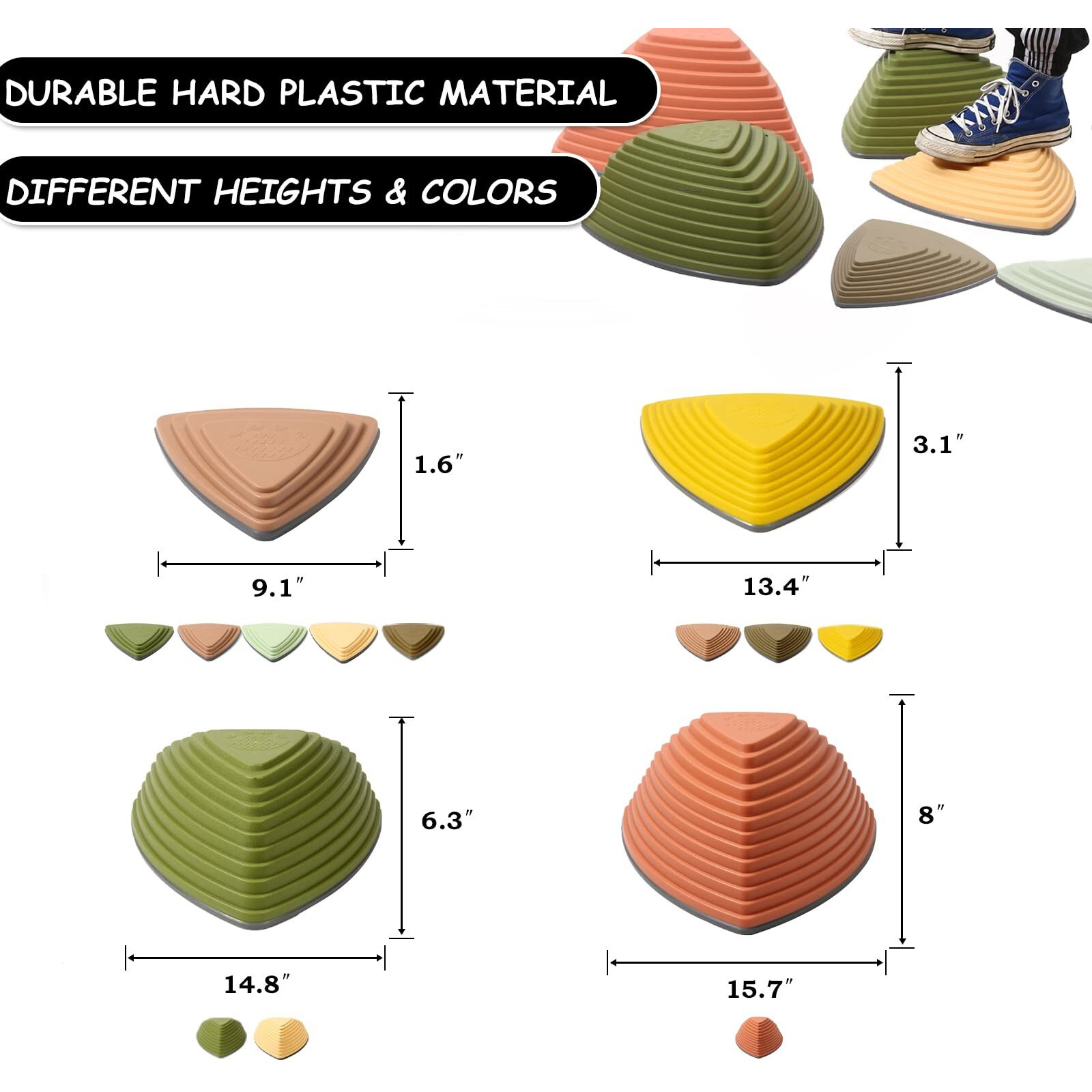 Makarci Stepping Stones For Kids 12Pcs Obstacle Courses Play Indoor Outdoor, Full Rubber Rim Plastic Hilltop For Kids Balance And Integration Improvement Age 3 4 5 6 7 8 + (Forest)