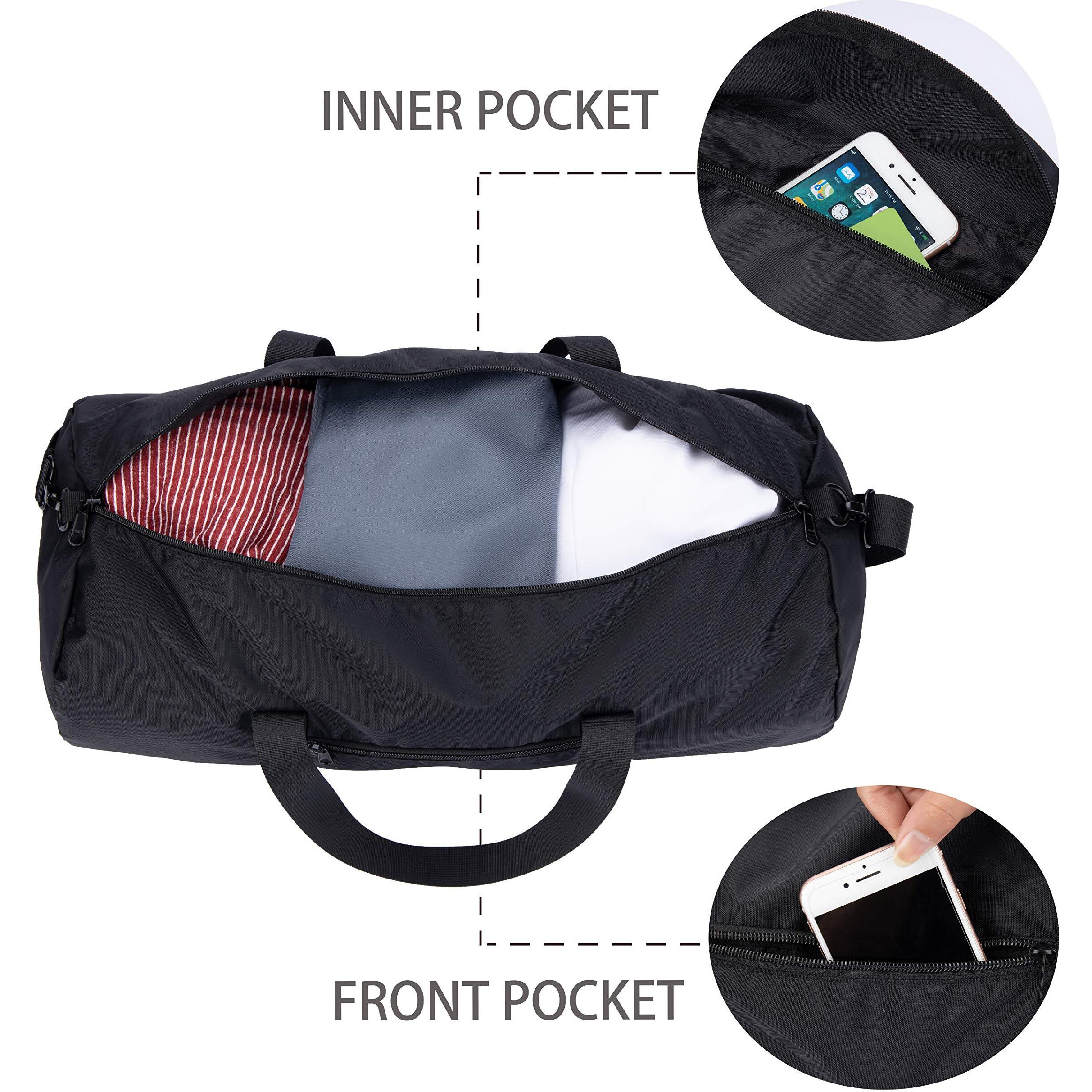 Vorspack Small Duffel Bag 20 Inches Foldable Gym Bag For Men Women Duffle Bag Lightweight With Inner Pocket For Travel Sports - Black