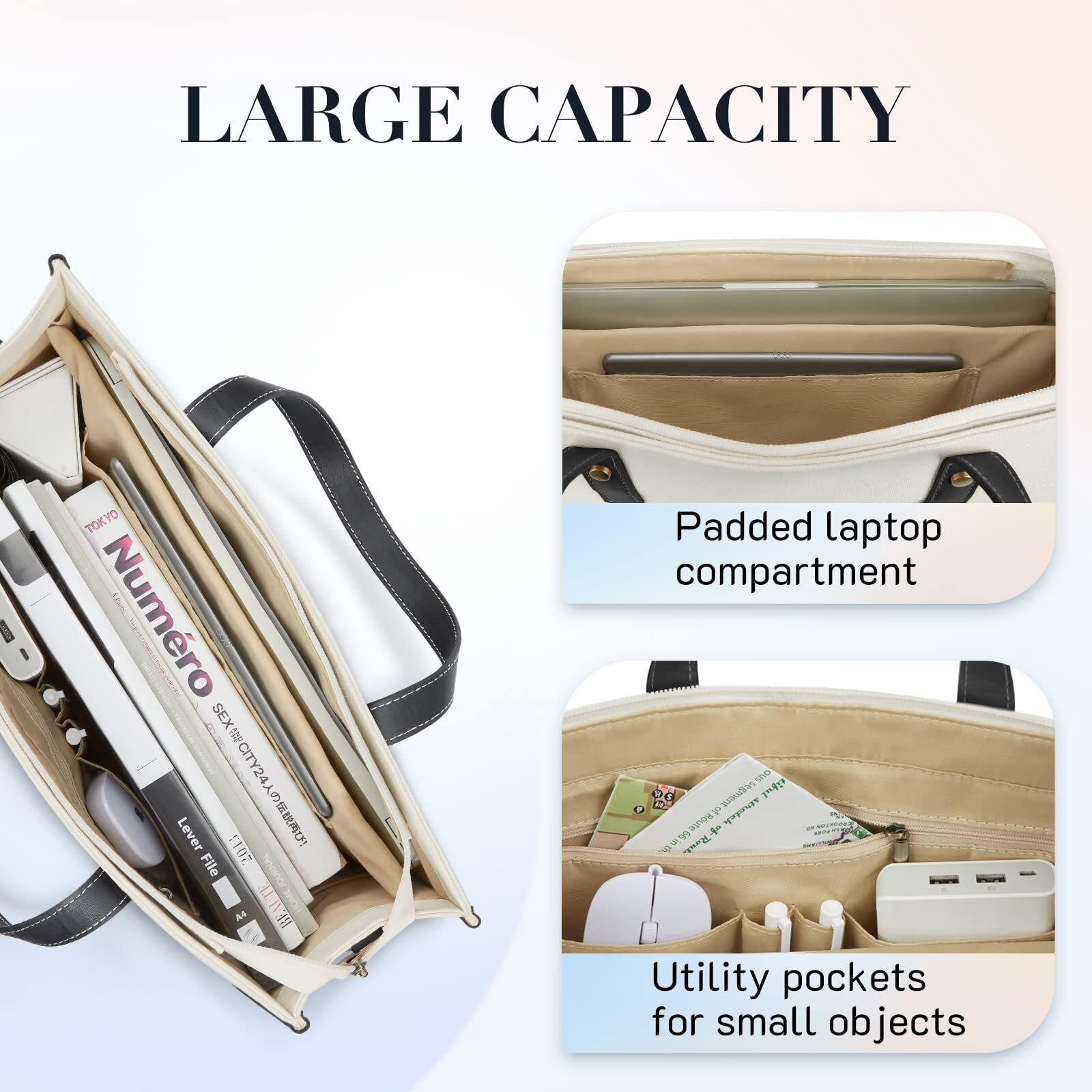 Missnine Laptop Tote Bag Canvas Laptop Bag 15.6 Inch Work Shoulder Bags Casual Briefcase Handbag For Travel, Office, College