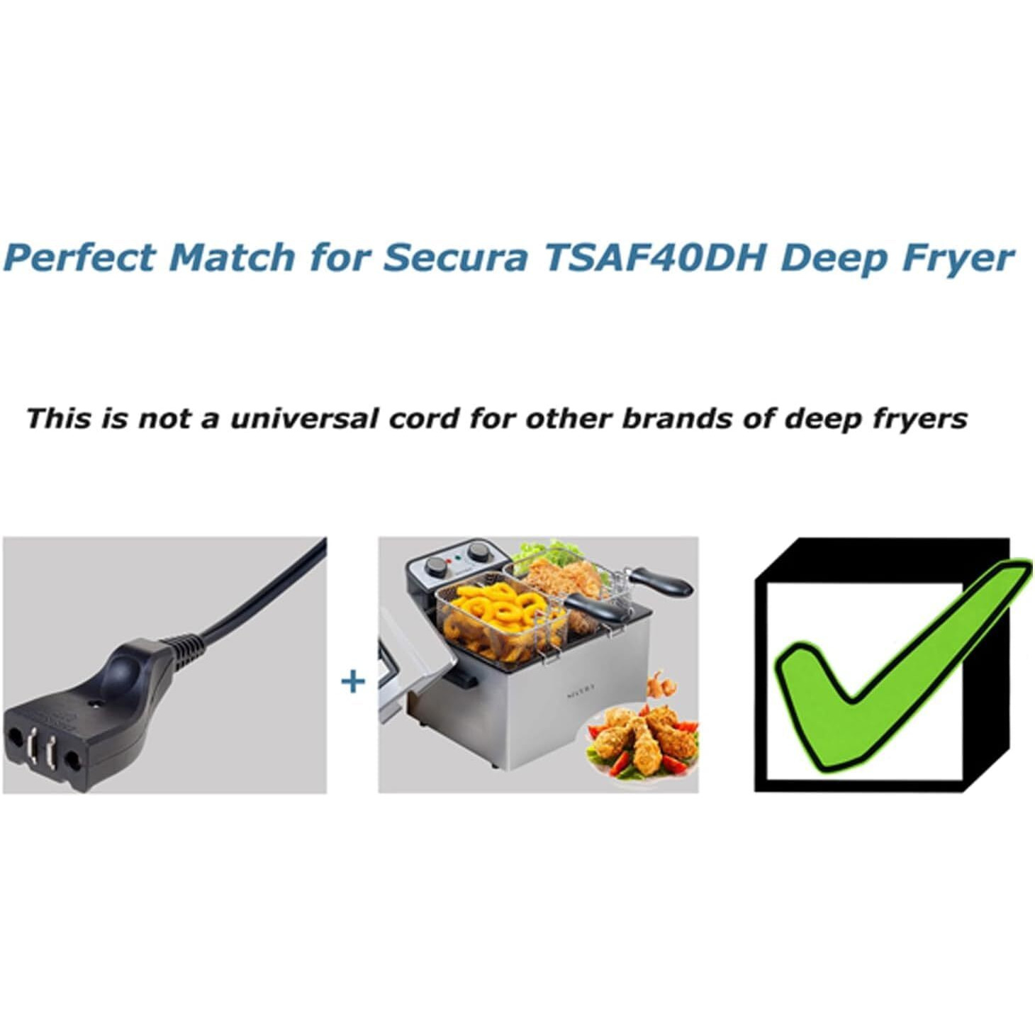 Secura Magnet Power Cord For Tsaf40Dh Deep Fryer(Interface Size1.6 * 0.8 Inch), Not A Universal Cord For Other Brands Of Deep Fryers