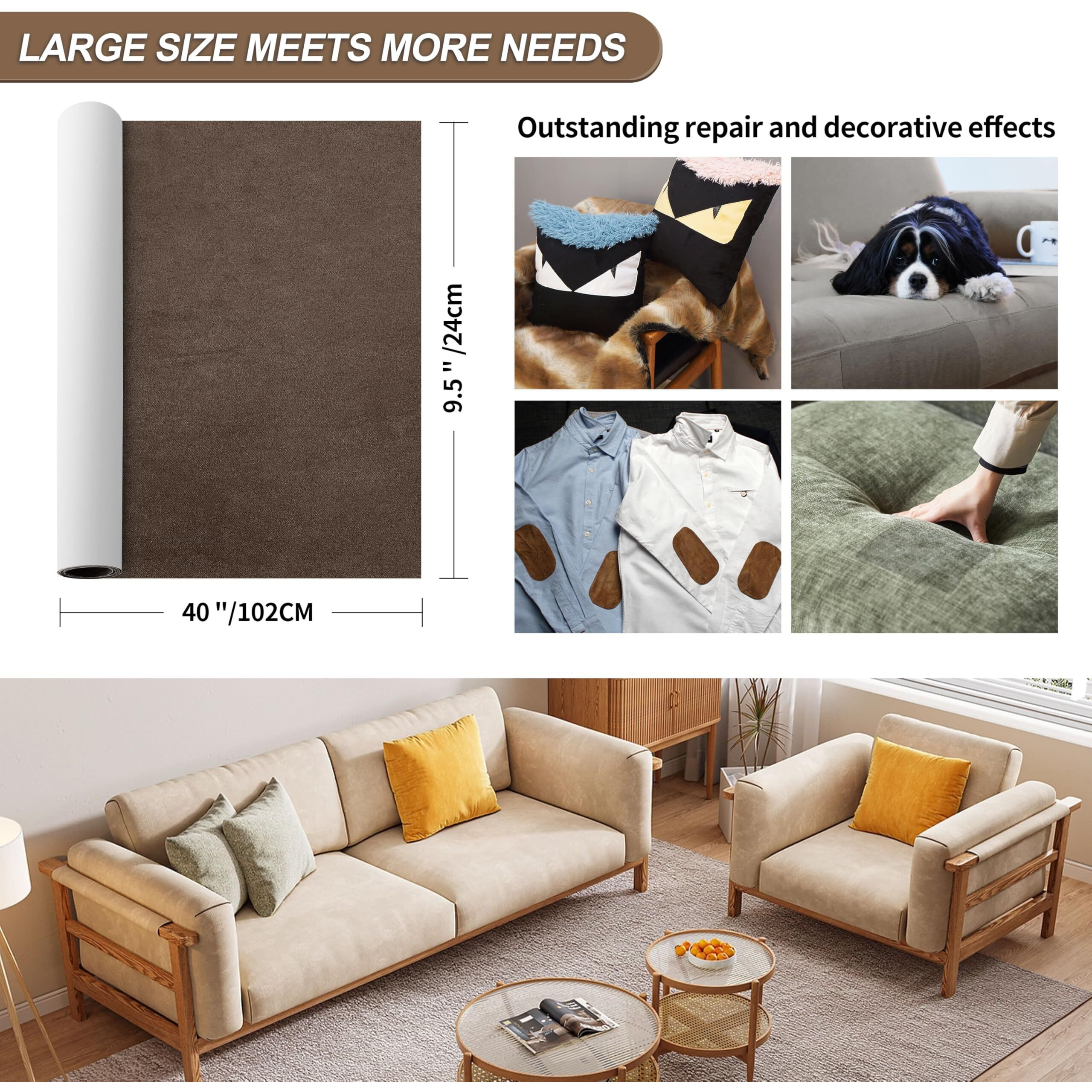 Azobur Sofa Fabric Repair Patch, Oversized Microfiber Patch,Self Adhesive Fabric Sofa Patch Repair Fabric,Super Cost-Effective Combination (Dark Brown)