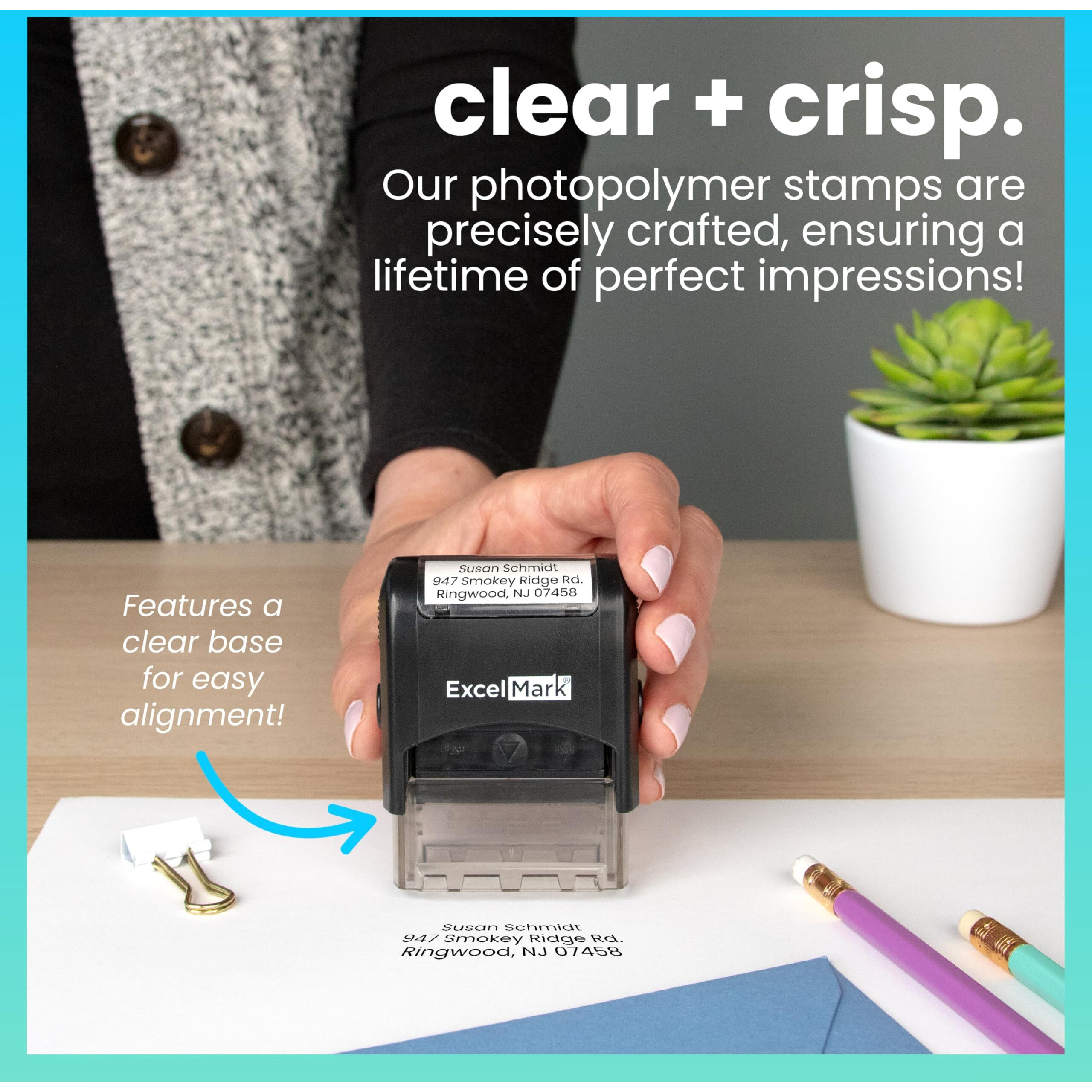 Excelmark Custom Stamp - Clear & Crisp Impressions - Personalized Self-Inking Rubber Stamp - Use For Address Stamp And More (Small)
