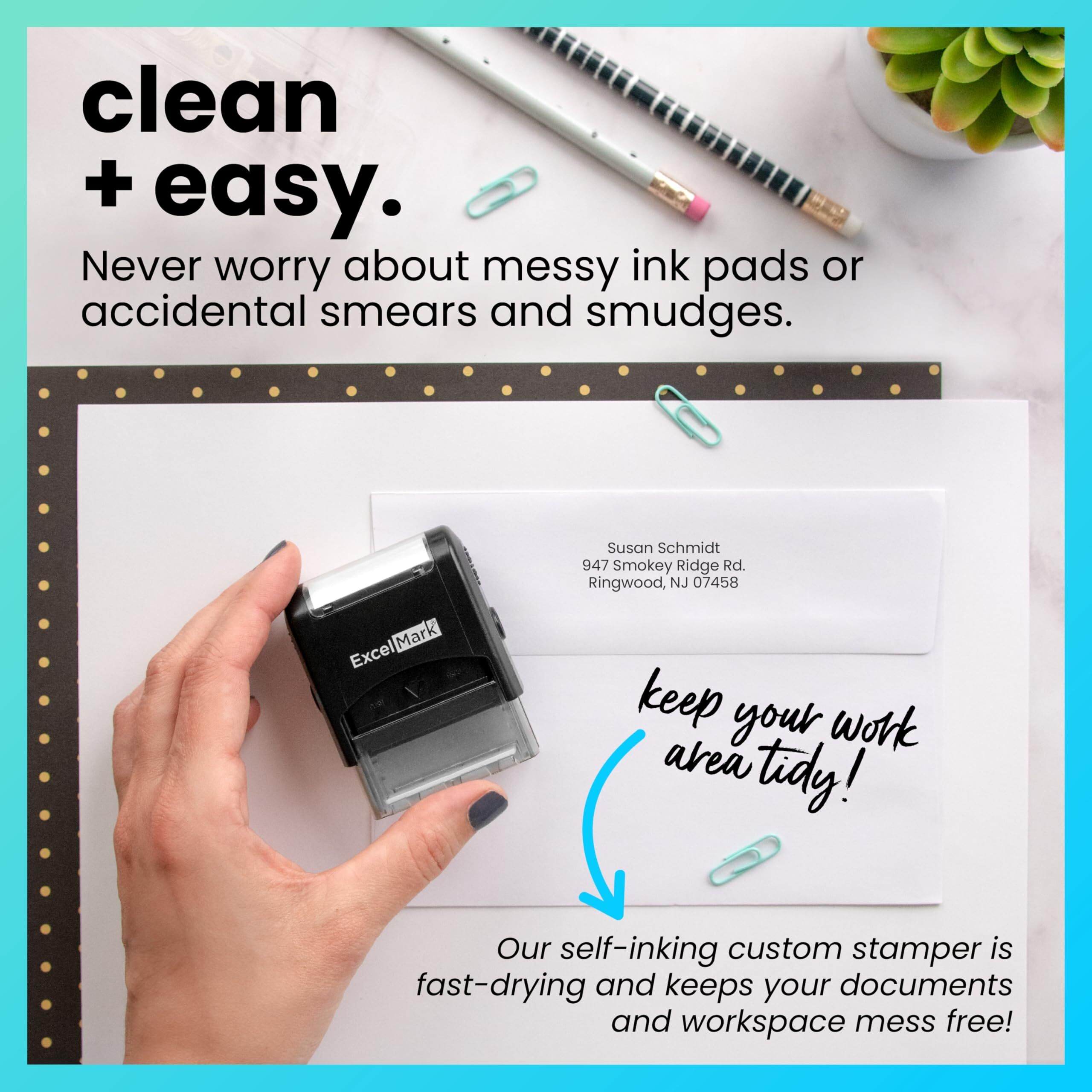 Excelmark Custom Stamp - Clear & Crisp Impressions - Personalized Self-Inking Rubber Stamp - Use For Address Stamp And More (Small)