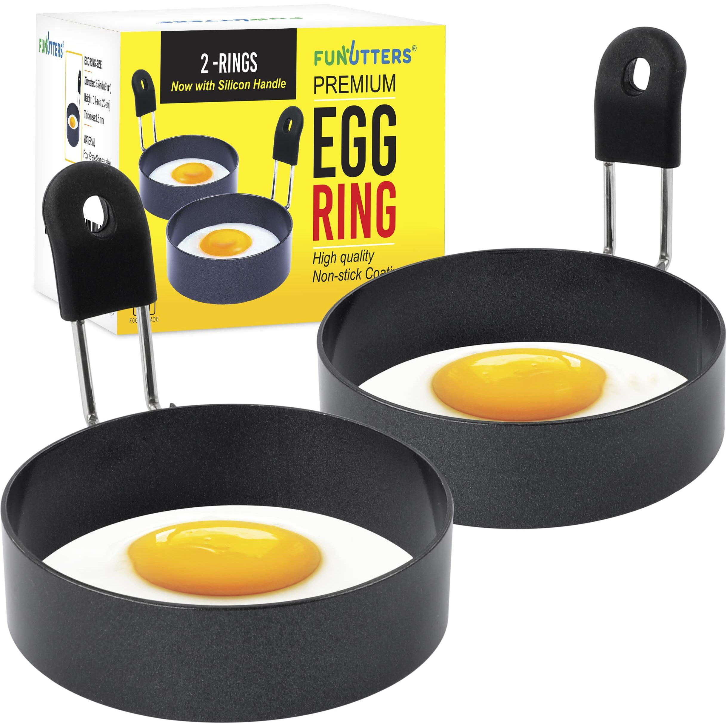 Funutters Egg Rings, 3.5'', Nonstick, Professional And Large, Stainless Steel Egg Rings For Frying Eggs And Egg Mcmuffins, Egg Mold For Breakfast, Mini Pancakes, And Fried Eggs