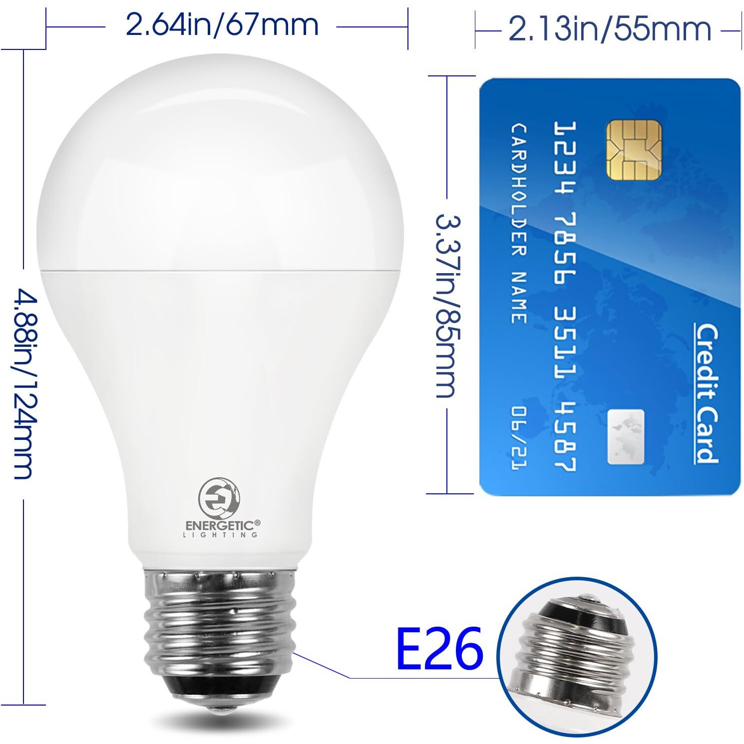 Super Bright 50/100/150W 3-Way A21 Led Light Bulb, 800/1600/2200 Lumens, 2700K Soft White, Non-Dimmable, E26 Base, Ul Listed, 2-Pack