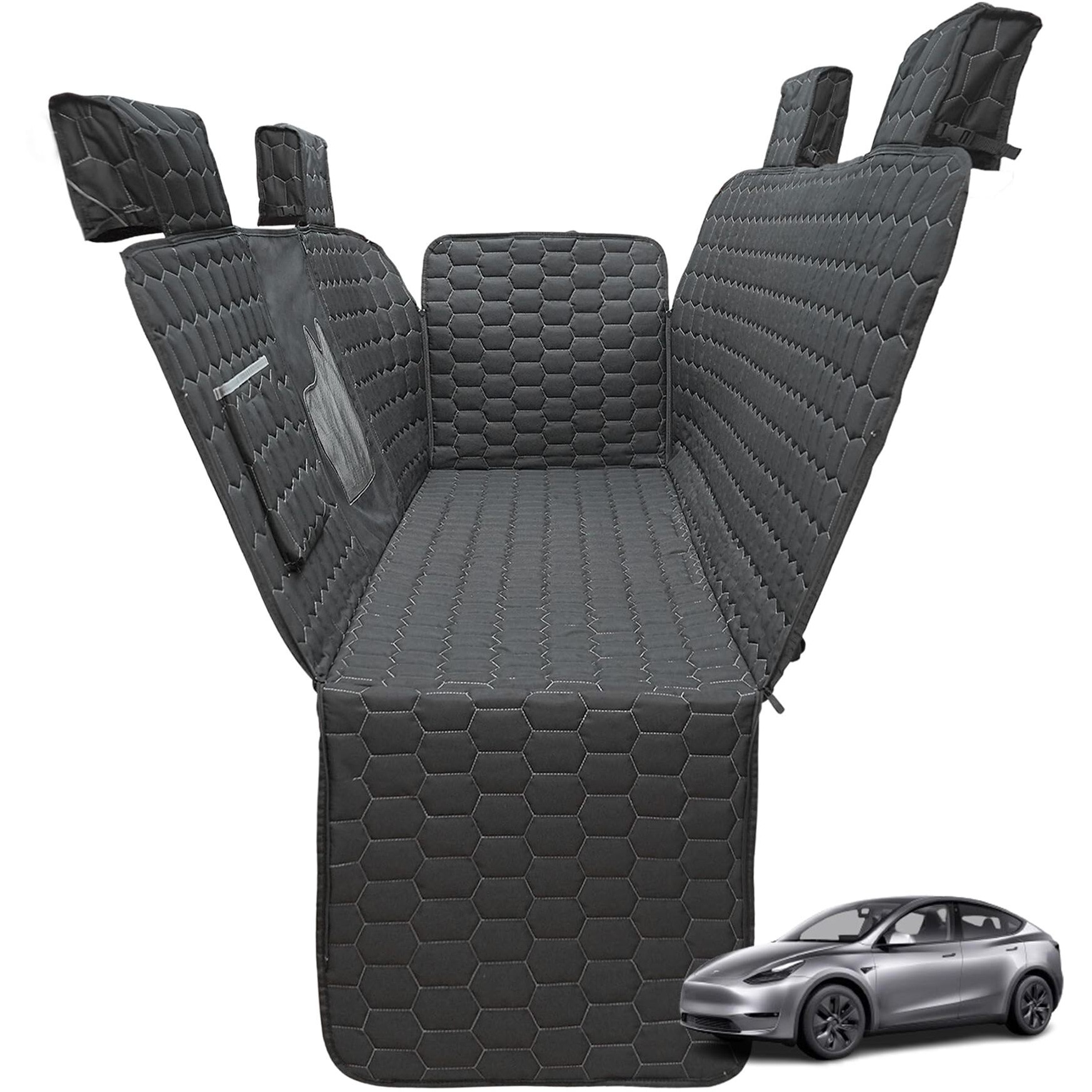 Dog Seat Covers For Back Seat, Tesla Model Y Seat Covers For Pet, Backseat Cover For Dogs, 100% Waterproof Car Seat Cover Protector From Scratches, Dog Hammock With Mesh Window & Headrest Protector