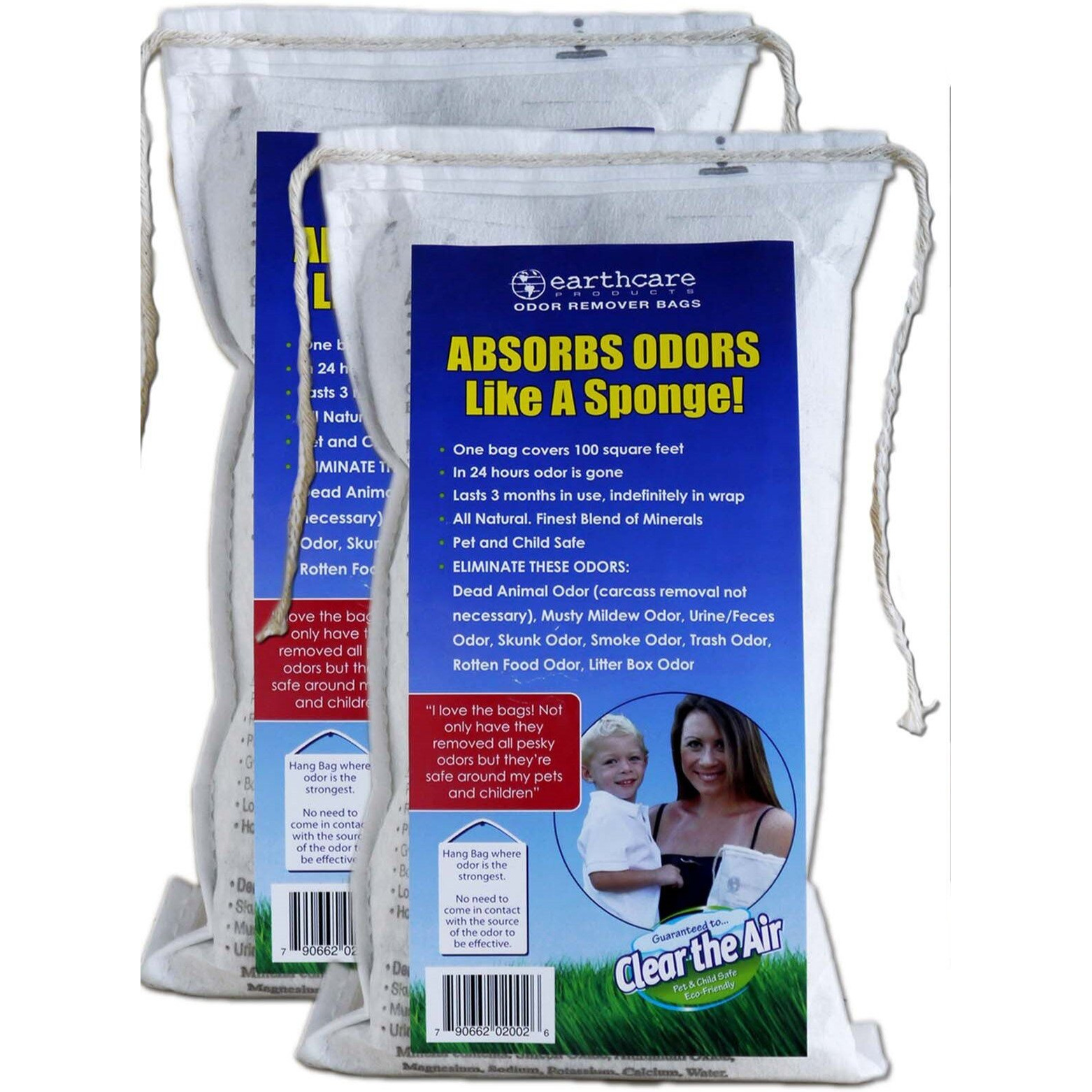 Earth Care Odor Removing Bag Stinky Smells Pet Odor Etc (2 Pack)