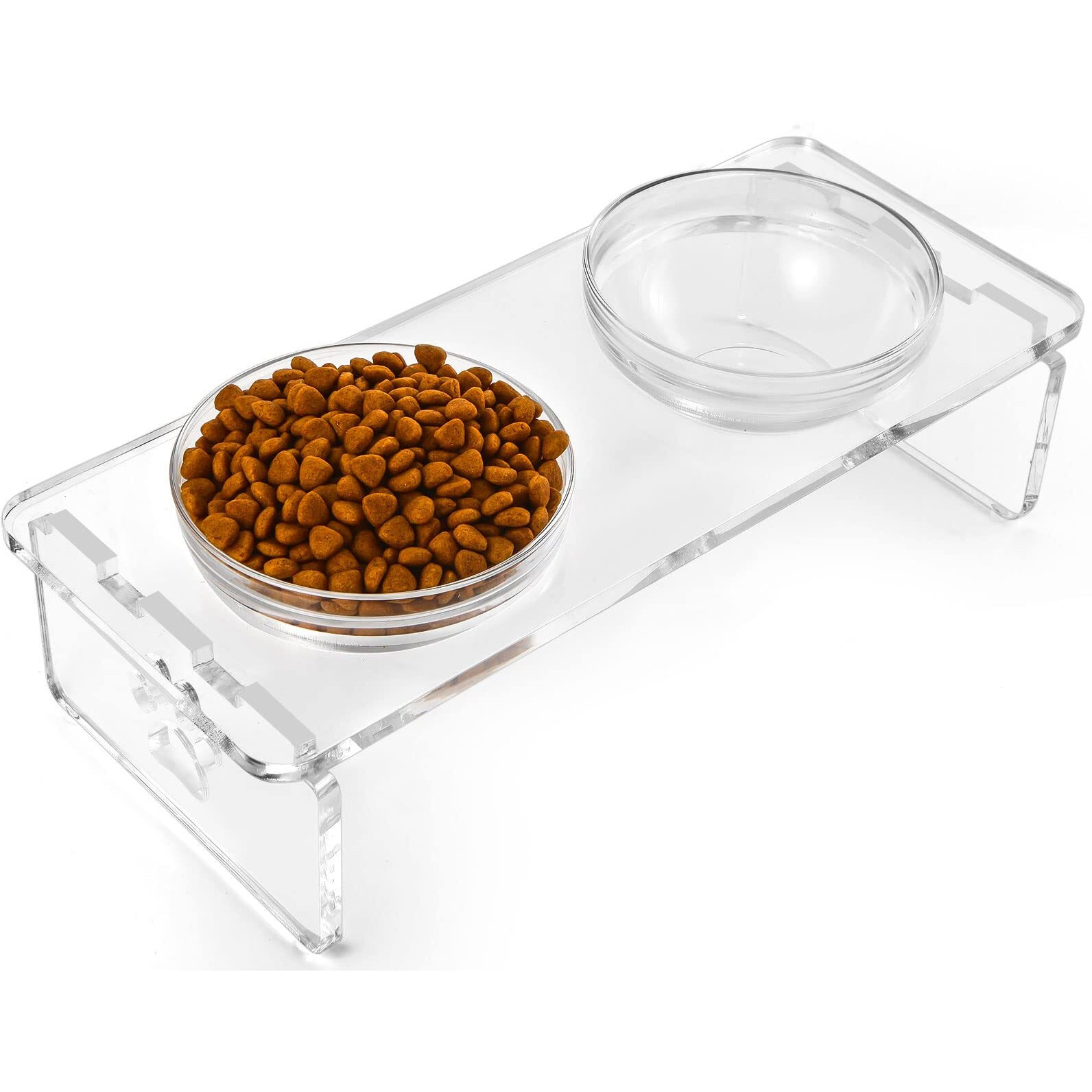 Dog And Cat Bowls Elevated Set - Acrylic Feeder Stand With 2 Set Removable Stainless Steel And Glass Bowls Food And Water Raised Dishes For Small Pet,3.75 Inches