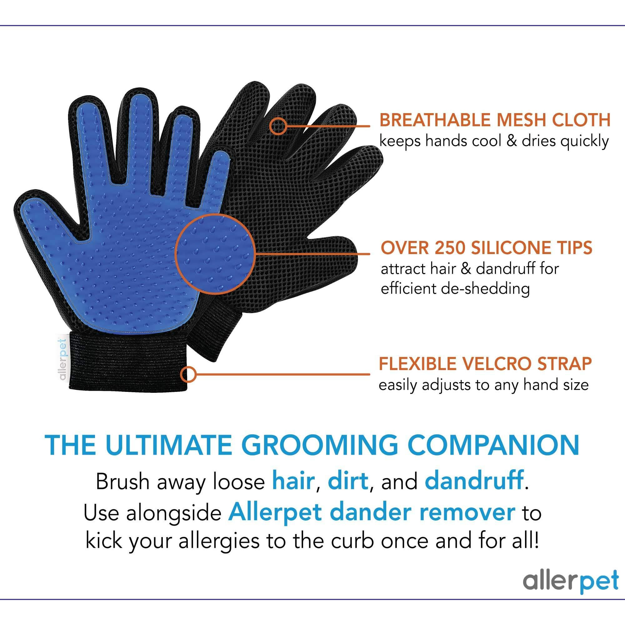 Allerpet Cat Dander Remover W/Free Pair Of Grooming Gloves And Mitt - Effective Cat Dander Reduction, Anti Allergen Solution Made In Usa - (12Oz)