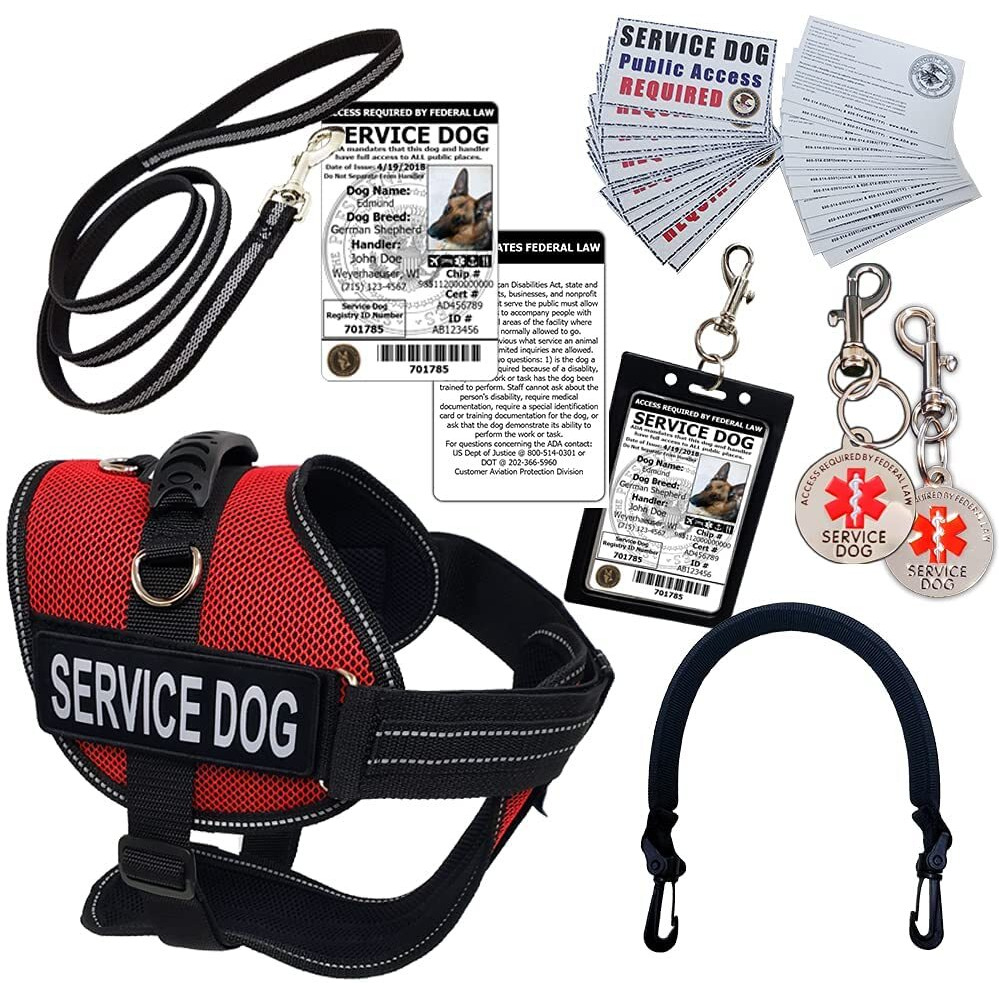 Activedogs Service Dog Harness Kit - 2Xl Red + Registered Service Dog Id + Bridge Handle + Ada Cards + Travel Tag