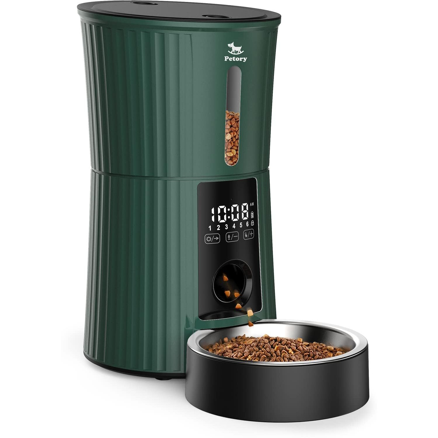 Petory Timed Automatic Cat Feeders - 4L Programable Dry Food Dispenser For Cats And Small Medium Dogs 6 Meals With Desiccant Bag Dual Power Supply 10S Voice Recorder
