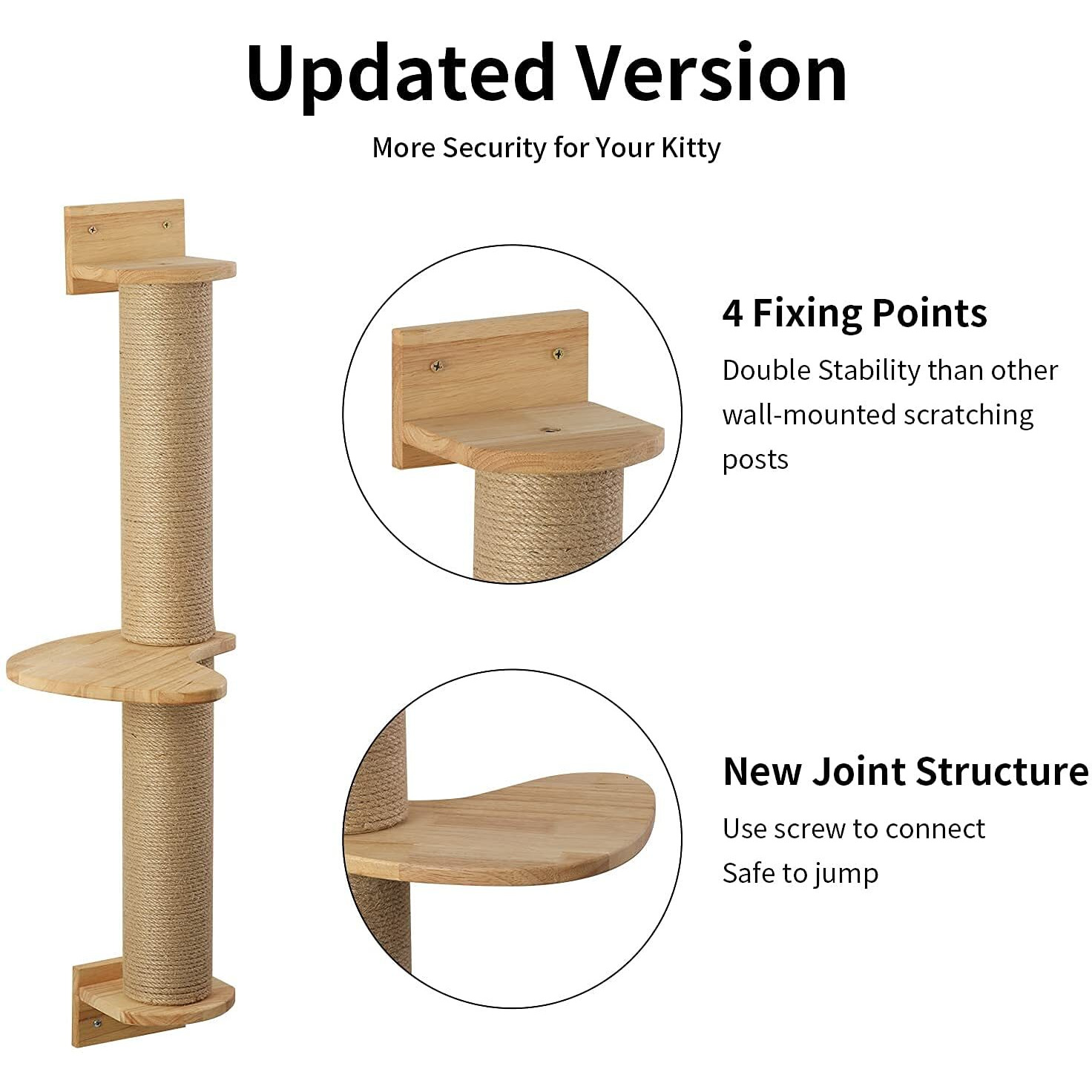 Fukumaru Cat Activity Tree With Scratching Posts, Wall Mounted Jute Scratcher Pine Hammock