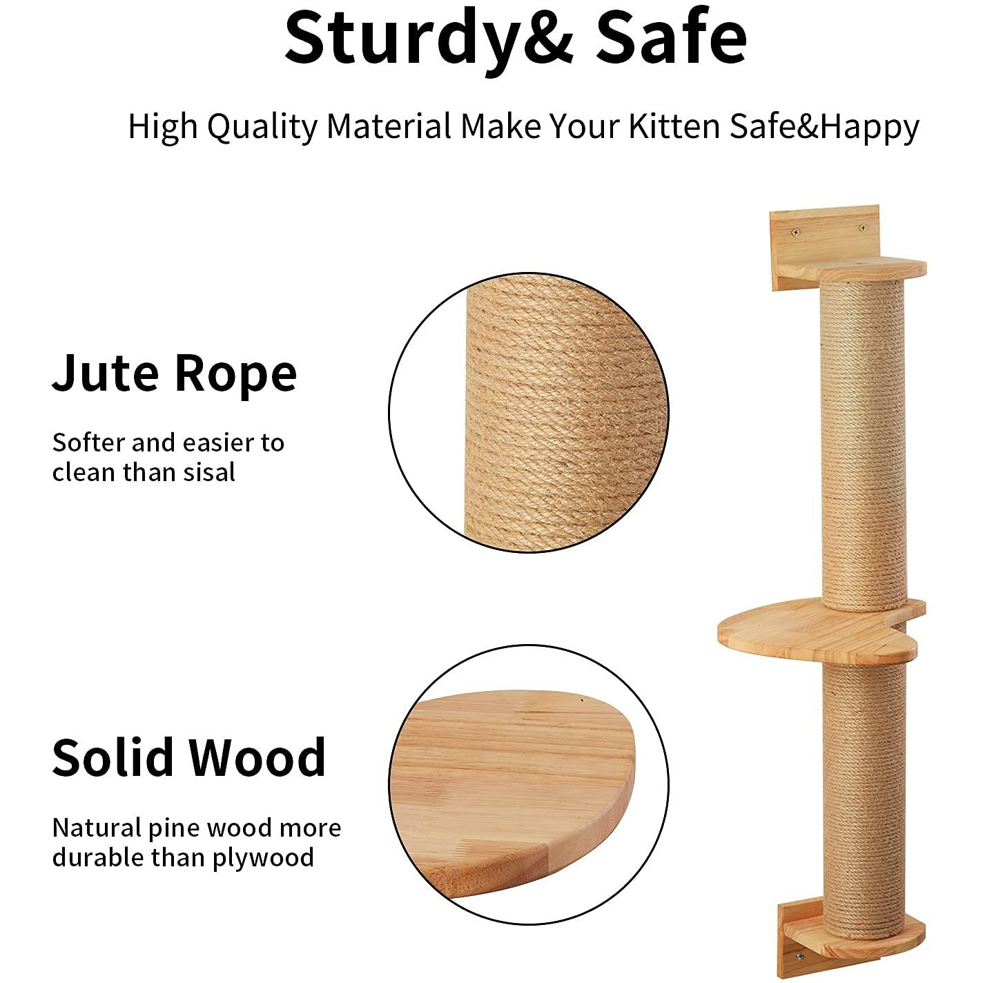 Fukumaru Cat Activity Tree With Scratching Posts, Wall Mounted Jute Scratcher Pine Hammock