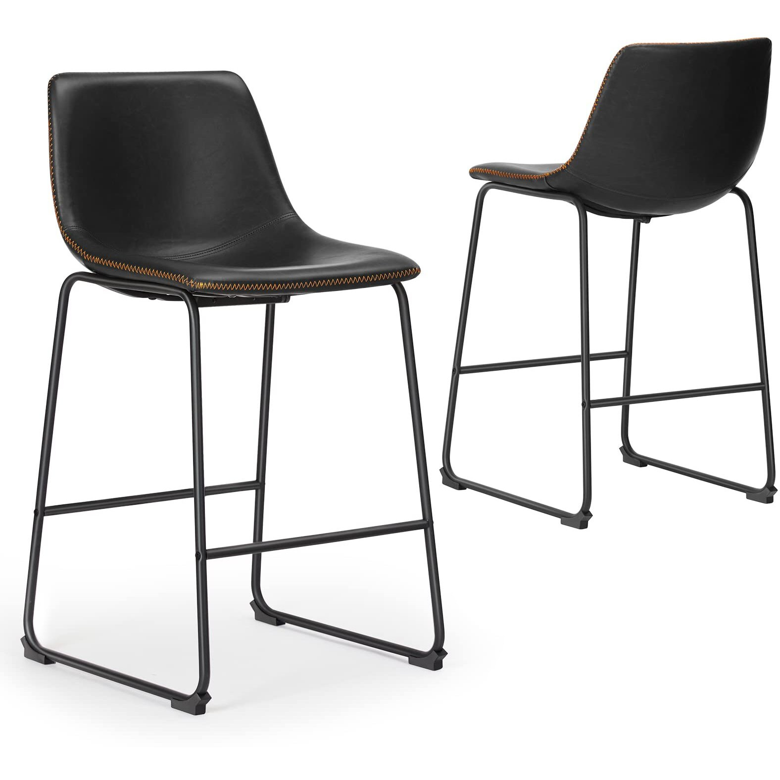Bar Stools Set Of 2 Counter Height Bar Stools With Back 26 Inch Armless Industrial Faux Leather Barstools With Metal Legs And Footrest Modern Dining Chairs For Home Office Kitchen Island Black