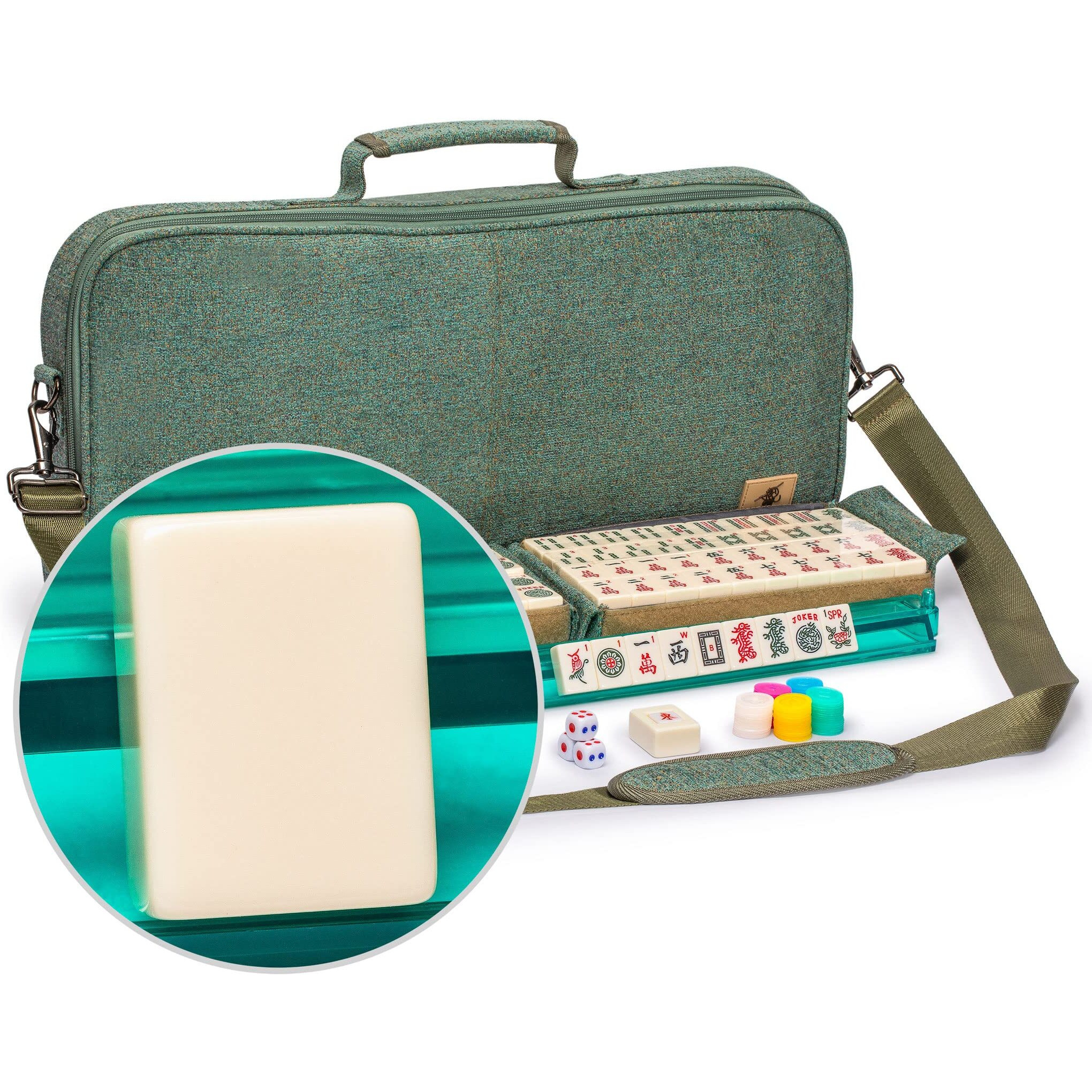 Yellow Mountain Imports American Mahjong Set, Heather With Soft Case - All-In-One Racks With Pushers, Wright Patterson Scoring Coins, Dice, & Wind Indicator