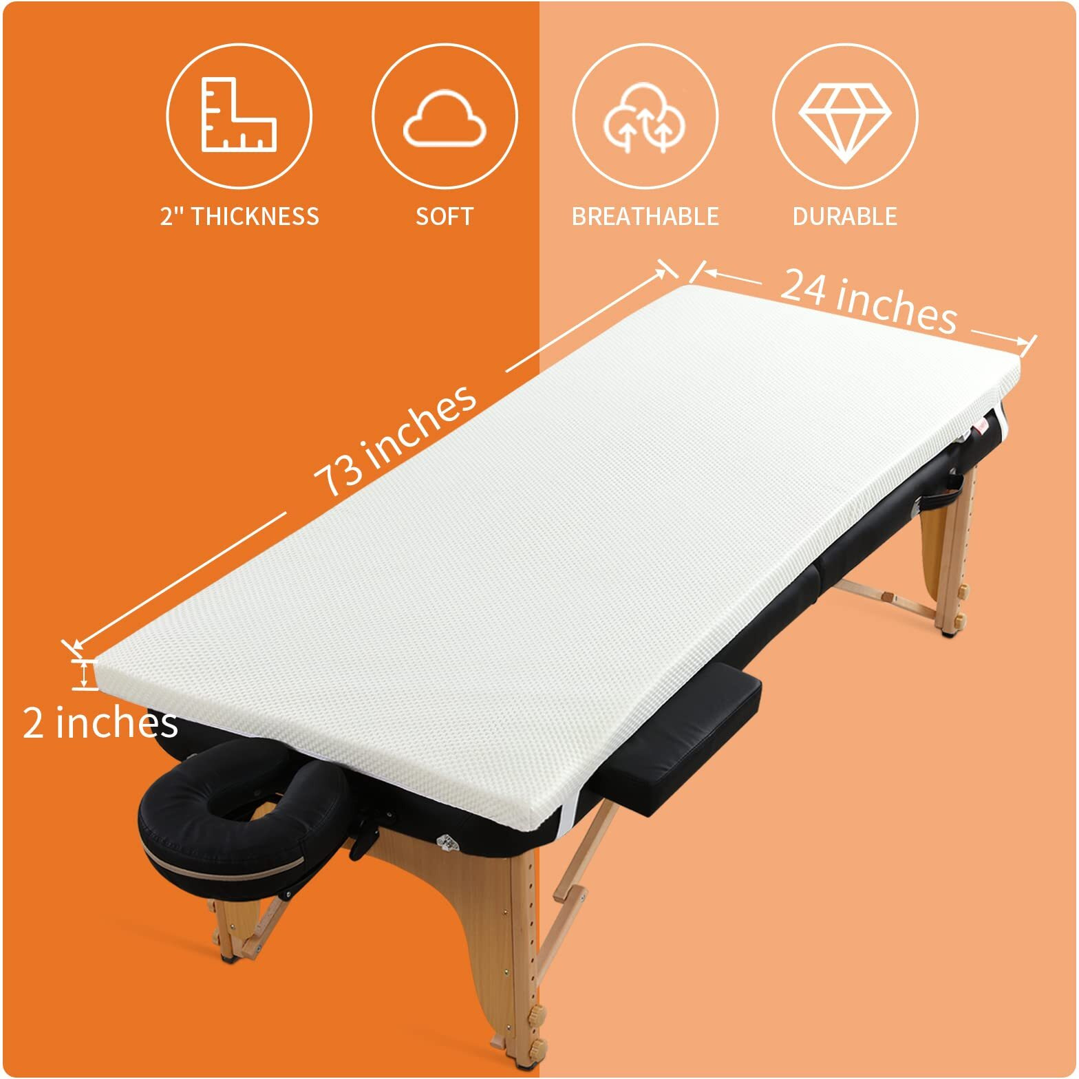 Hombys Memory Foam Massage Bed Mattress Topper With Removable Cover, Massage Table Mattress Topper With Elastic Bands, Non-Slip Lash Bed Cushion Only (Bed Not Included) 73&quotX24&quotX2"