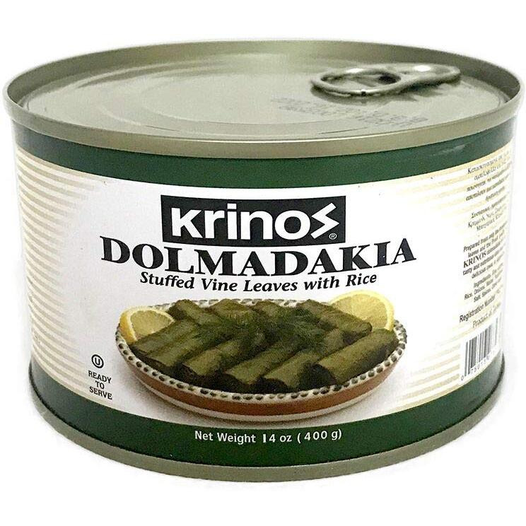 Krinos Dolmas Stuffed Grape Leaves With Rice Mediterranean Herbs In Sunflower Oil - Super Tasty Ready To Eat Vegan Rolls - Traditional Turkish Recipe - Dolmades Can (1)