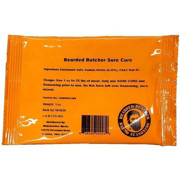 Bearded Butchers Pink Curing Salt (Sodium Nitrite) - 1 Oz For Diy Meat Curing, Jerky, Sausage, Snack Sticks And Preserving - Portioned For Up To 25 Lbs Of Meat