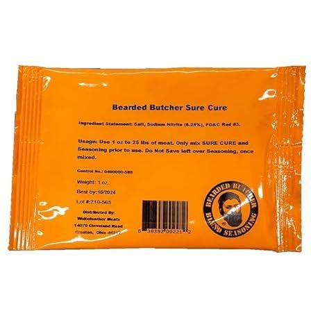 Bearded Butchers Pink Curing Salt (Sodium Nitrite) - 1 Oz For Diy Meat Curing, Jerky, Sausage, Snack Sticks And Preserving - Portioned For Up To 25 Lbs Of Meat
