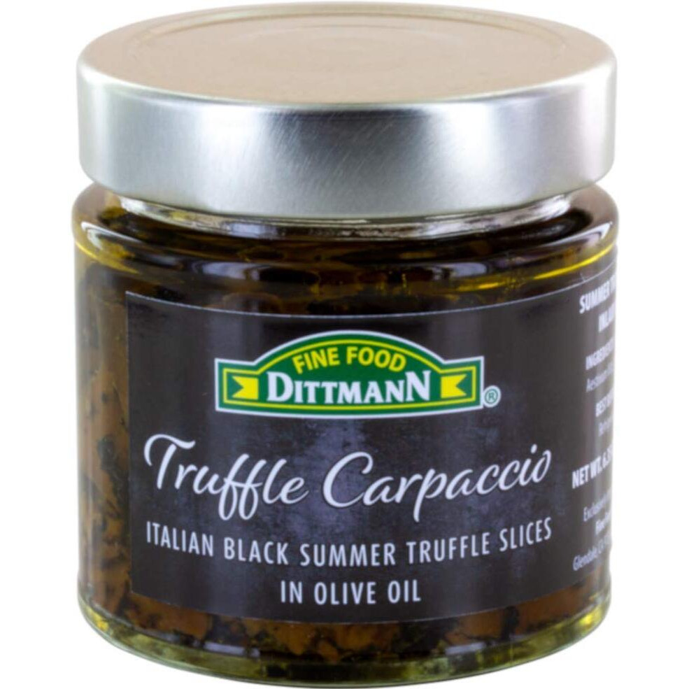 100% Italian Black Summer Truffle Carpaccio (6.35 Oz) - Thin Shaved Truffle Slices (Tuber Aestivum) In Olive Oil - Gourmet Ready To Eat Truffles