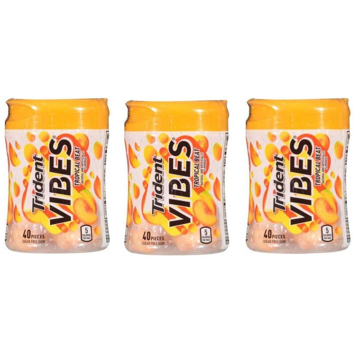 Trident Vibes Tropical Flavor 3 Pack Sugar Free Gum 3 Bottles Of 40 Pieces (120 Total Pieces)
