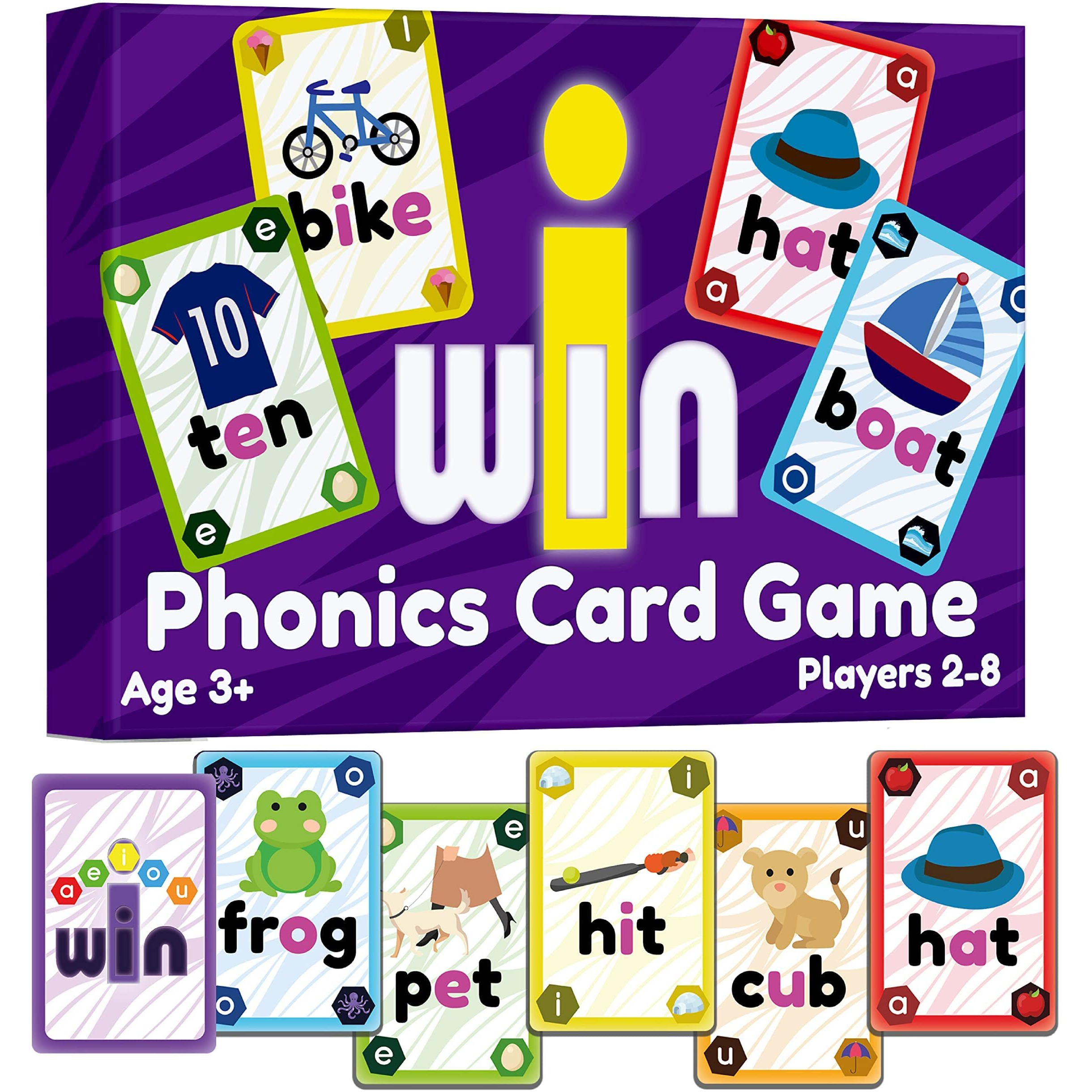 Iwin Phonics Game And Vowels Sounds Card Game - Learn To Read Game For Ages 3-9 Kindergarten 1St 2Nd Grade Learning Phonics - Short Vowel Cvc Words And Long Vowel Matching Game For 2-8 Players