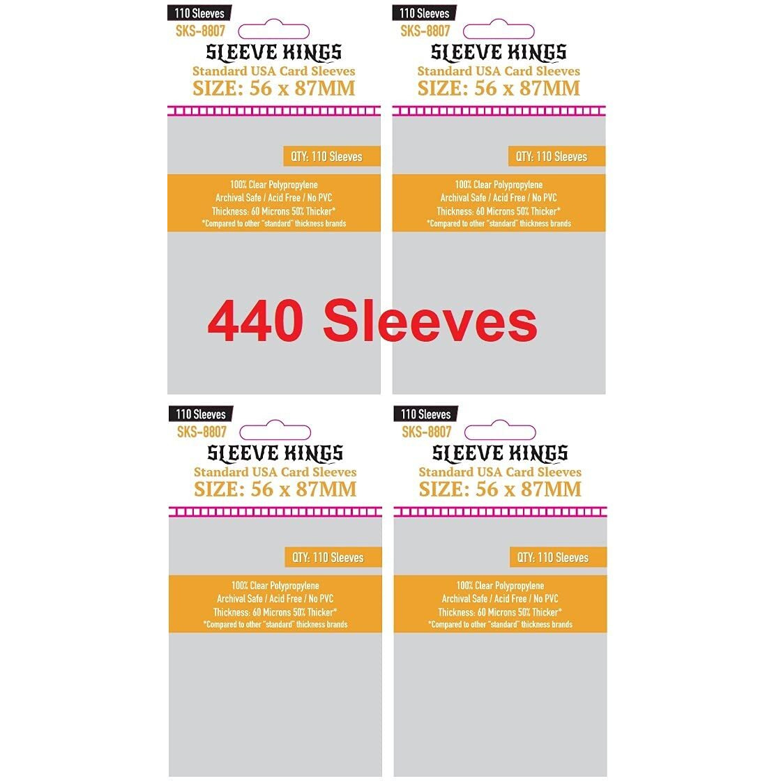 Sleeve Kings Standard Usa Card Sleeves 56 X 87 Mm (4X110 Pack 440 Sleeves)
