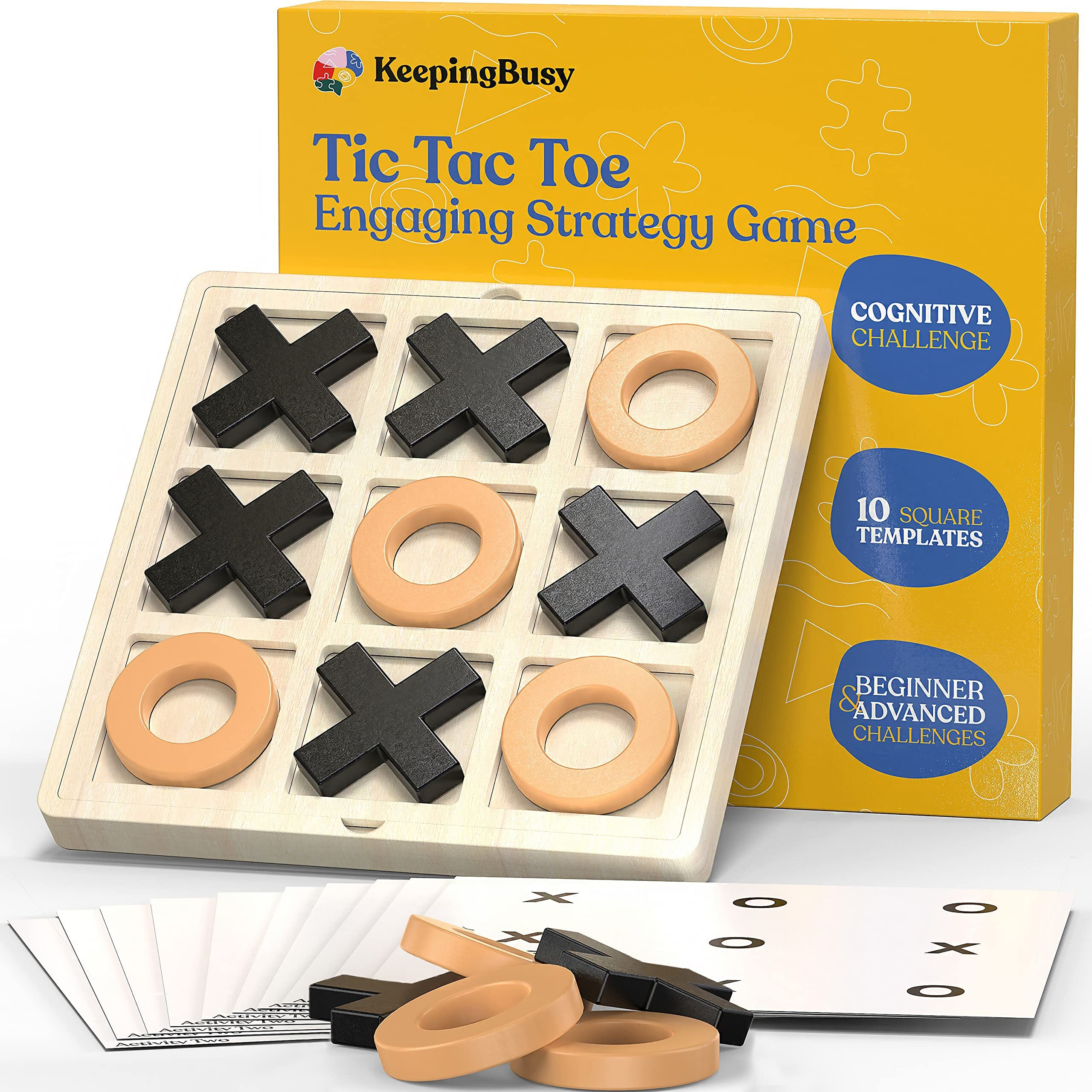 Keeping Busy - Tic Tac Toe Game (6.5Ax6.5A Board) - Durable & Reusable Wooden Dementia Activities For Seniors - Improve Cognitive Functioning & Fine Motor Skills - Fun & Engaging Exercise In Strategy