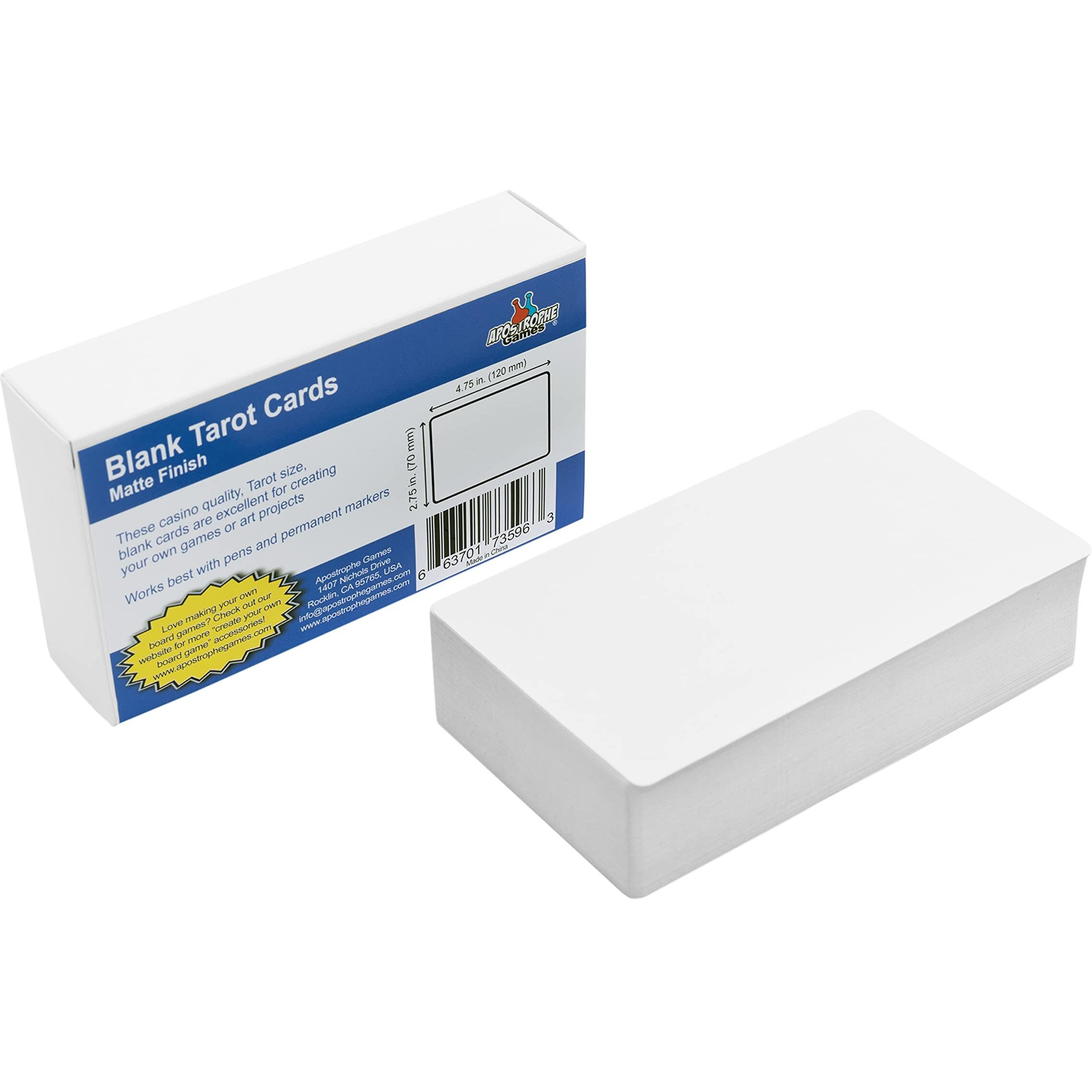 Apostrophe Games Tarot Size Blank Playing Cards (Matte Finish) 4.72" X 2.76", 80 Blank Cards And Blank Box, Flash Cards, Board Game Cards, Study Guide & Note Cards