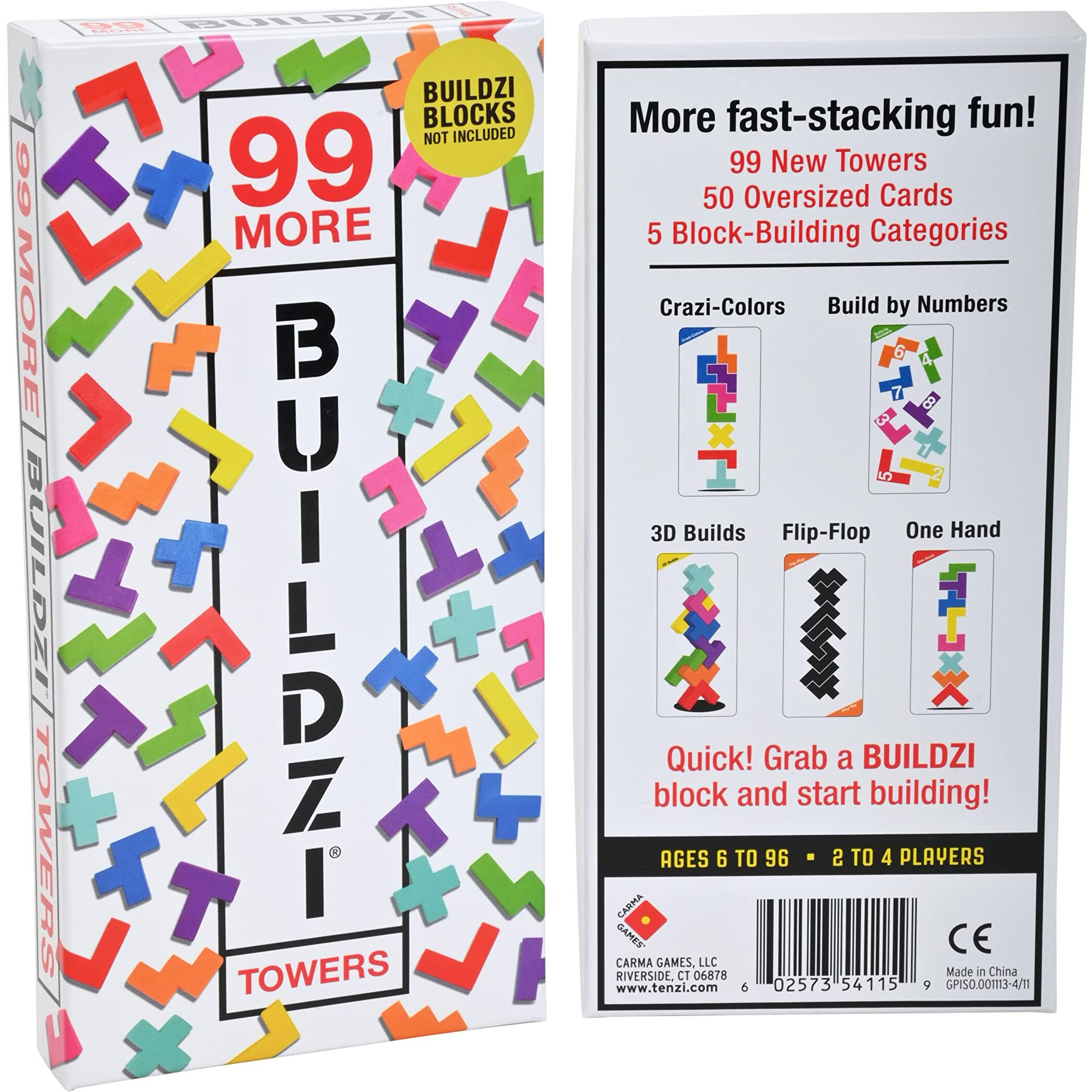 Tenzi 99 More Buildzi Towers 99 New Towers In 5 Expand The Fast Stacking Game For The Whole Family - 2 To 4 Players Ages 6 To 96 - Fun Party Games Including The Buildzi Challenge