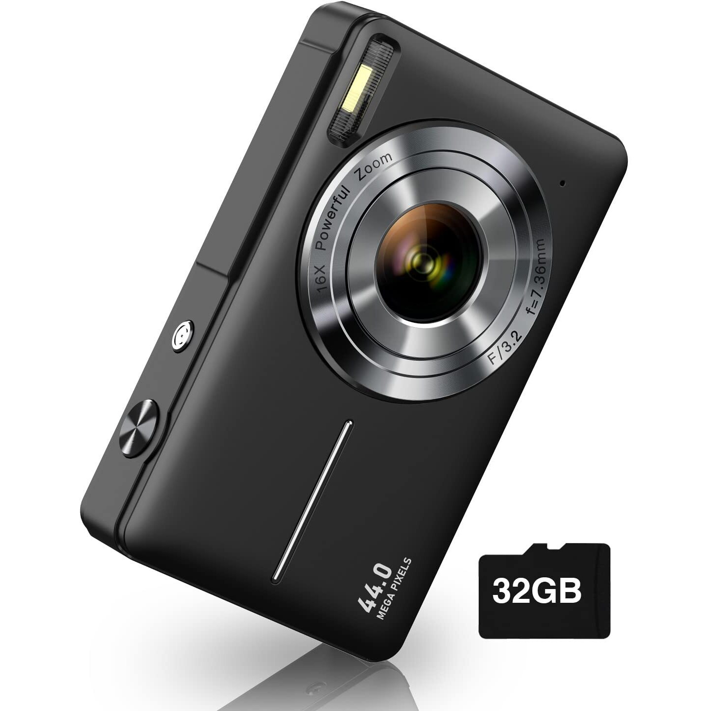 Digital Camera Fhd 1080P Digital Point And Shoot Camera For Kids 44Mp Vlogging Camera With Anti Shake 16X Zoom Compact Kids Camera Small Camera For Boys Girls Teens Students Seniors-Black