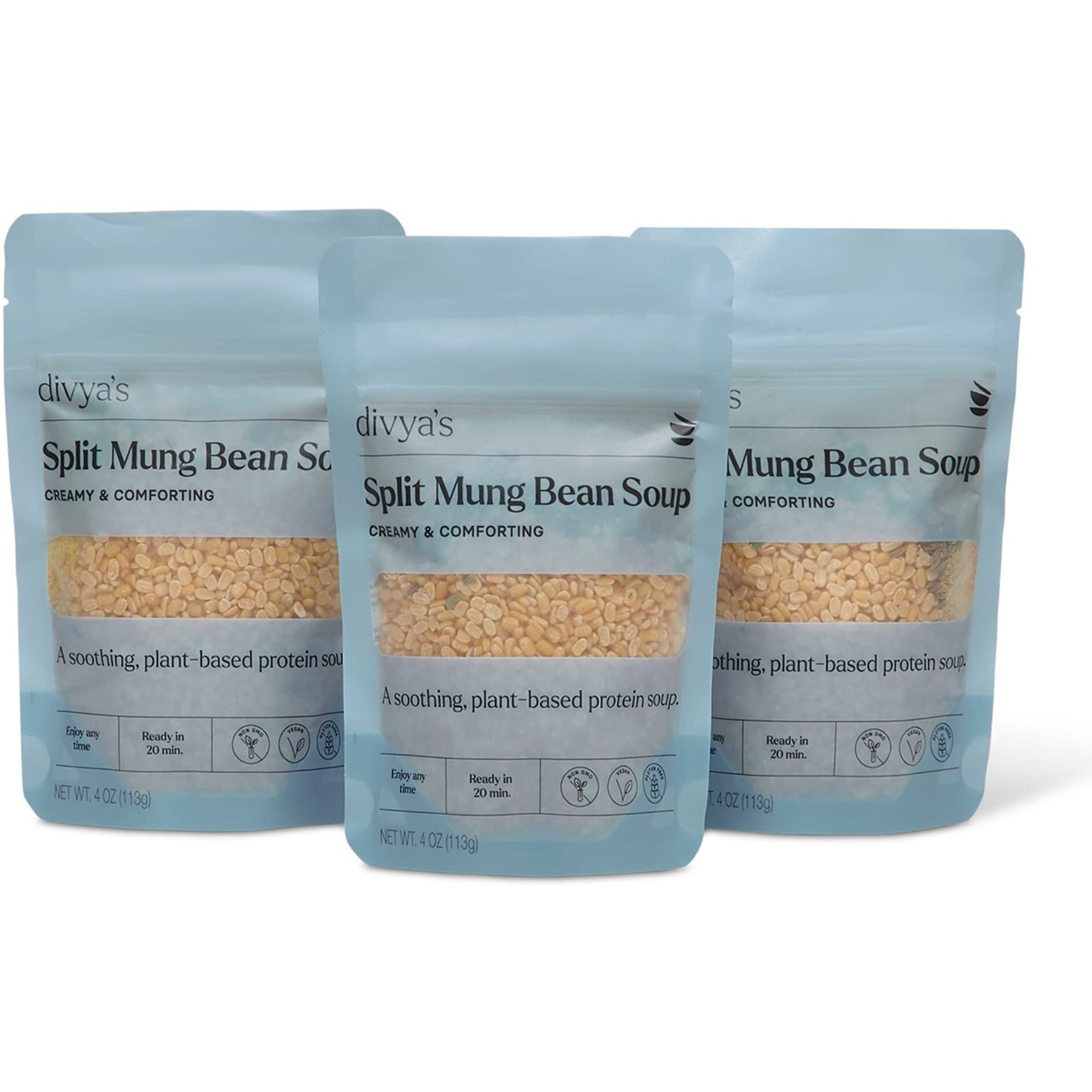 Divyas Mung Bean Soup Mix, One-Pot Ayurvedic Soup Mix With Mung Dal & Spices, Healthy & Nourishing High Protein Plant-Based Meal, Vegan, Non-Gmo, Gluten Free, Organic, Single Serving 3 Pack