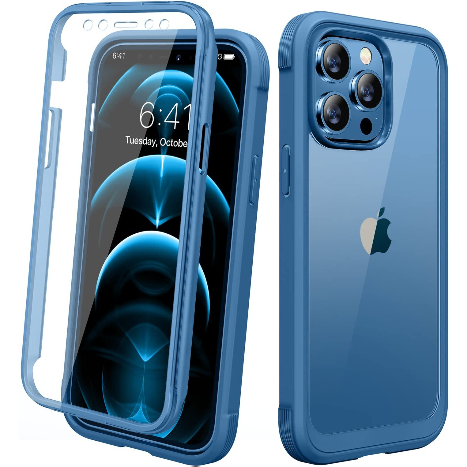 Miracase Designed For Iphone 12 Pro Max Case, Full Body Rugged Case With Built-In Touch Sensitive Anti-Scratch Screen Protector, Soft Tpu Case Compatible With Iphone 12 Pro Max 6.7", Water Blue